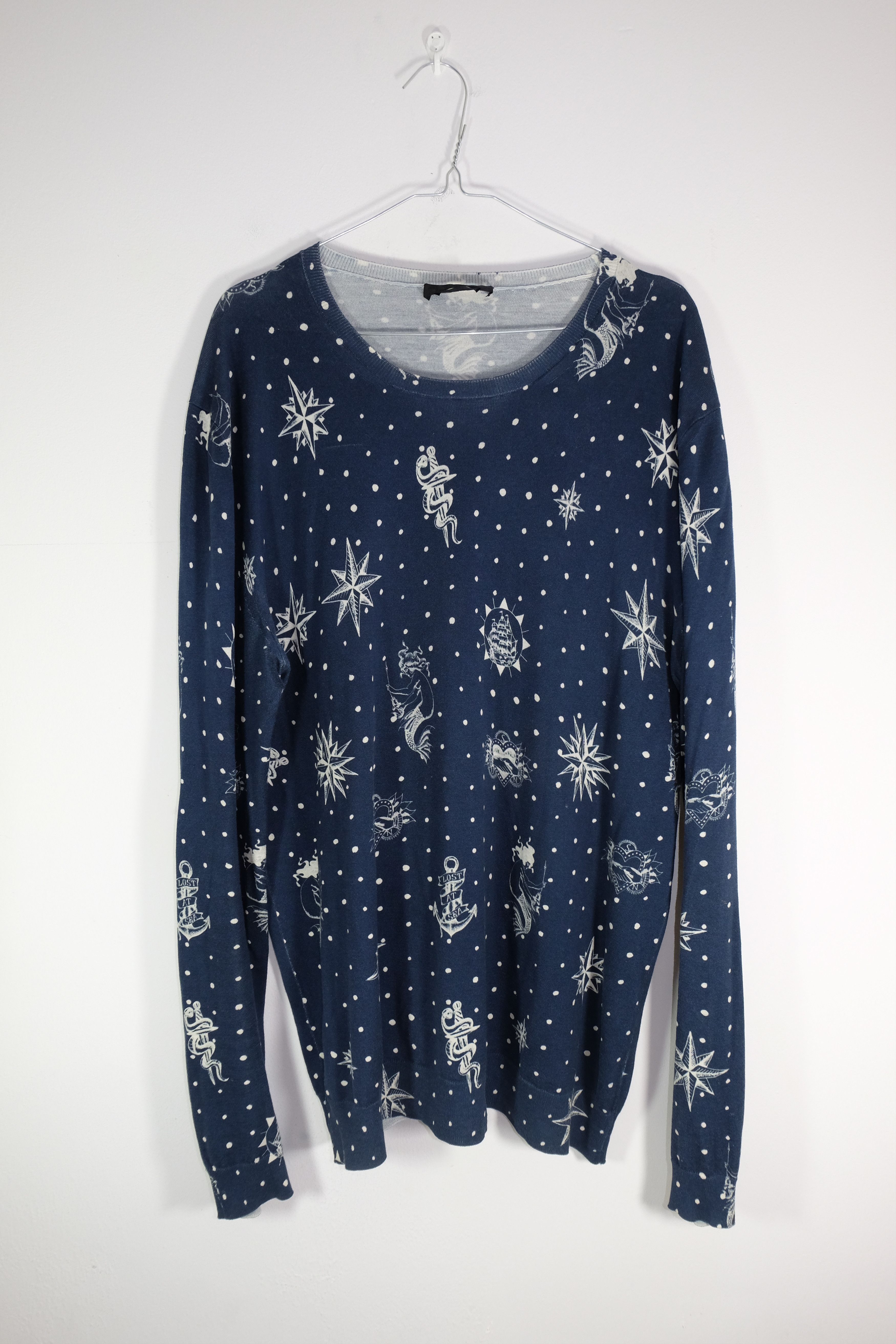 image of Alexander Mcqueen Print Blue Knit Light Thin Aquamarine, Men's (Size Large)