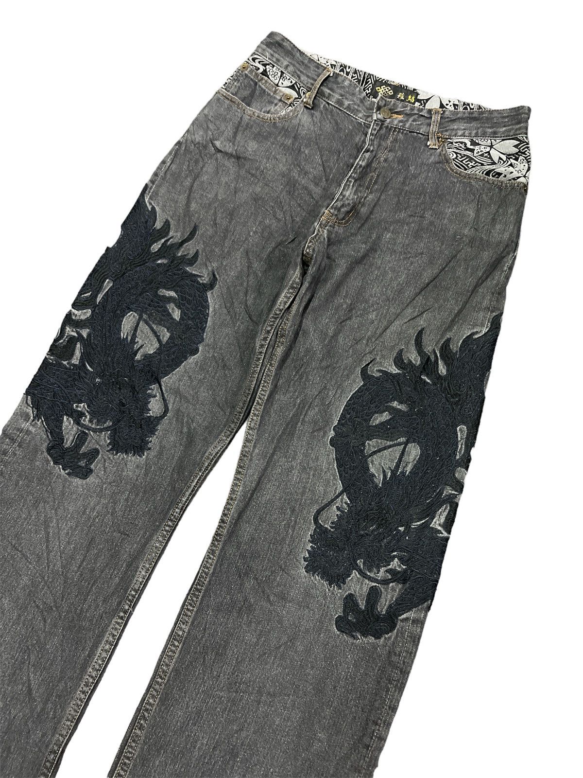 Japanese Brand GRAIL🔥EMBROIDERY DOUBLE DRAGON MAFIA DENIM PANTS Size US 30 / EU 46 - 2 Thumbnail