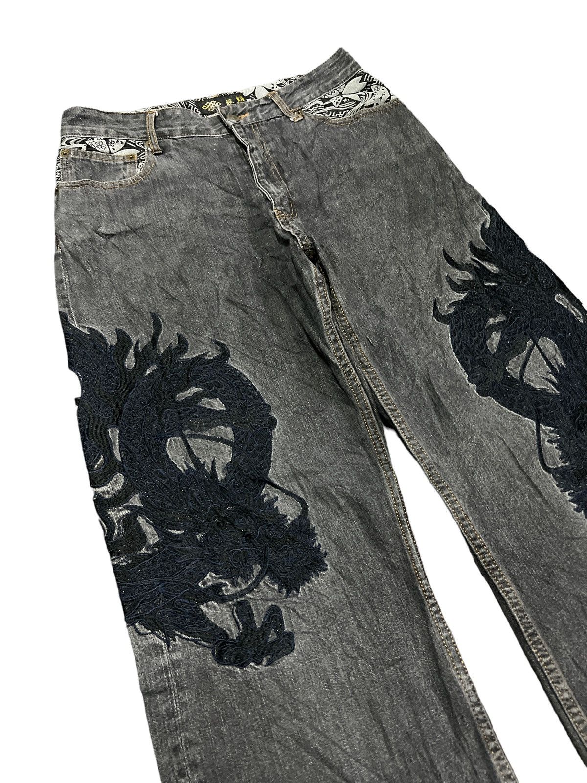 Japanese Brand GRAIL🔥EMBROIDERY DOUBLE DRAGON MAFIA DENIM PANTS Size US 30 / EU 46 - 5 Thumbnail