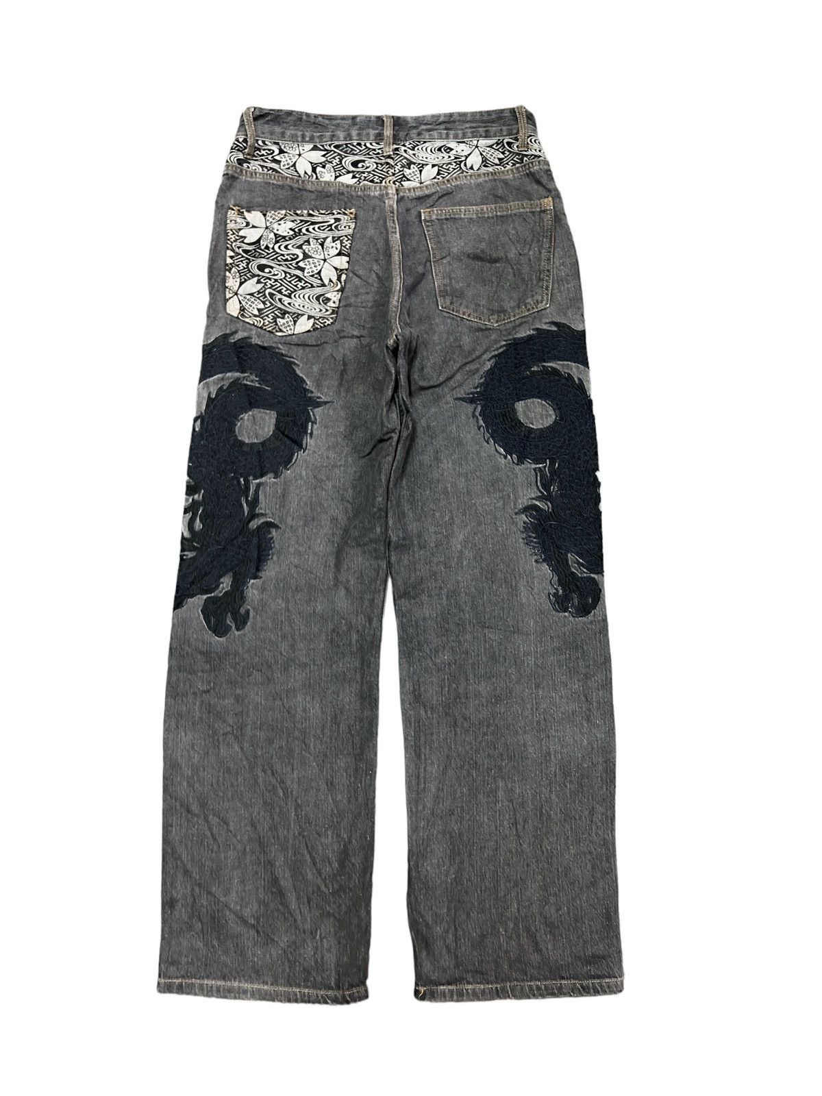 Japanese Brand GRAIL🔥EMBROIDERY DOUBLE DRAGON MAFIA DENIM PANTS Size US 30 / EU 46 - 6 Thumbnail