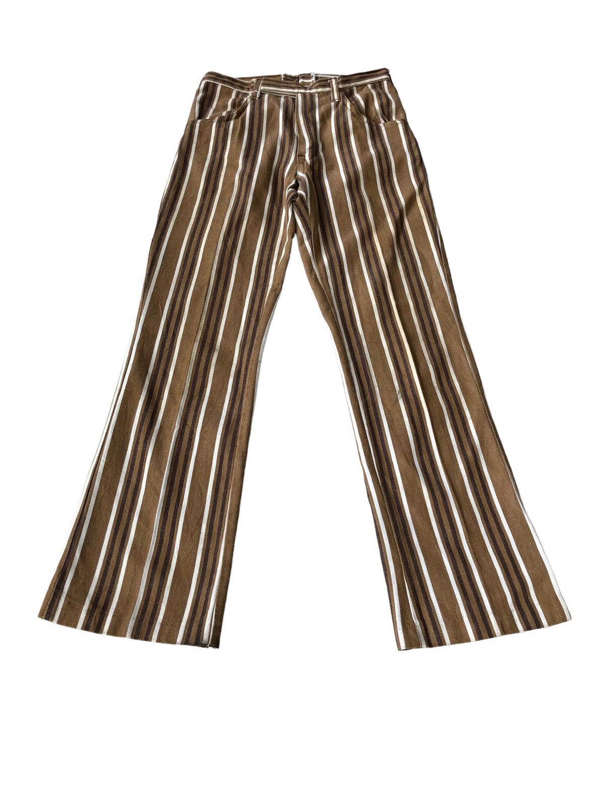 image of Hippie Sex x Vintage 60S Psychedelic Hippies Lightning Zip Flare Pants in Brown Striped (Size 27)
