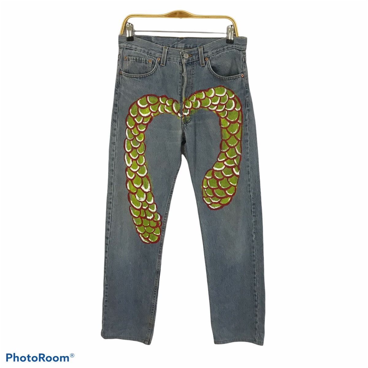 Levi's Vintage Clothing 90 Levi’s 501 Daicock koi Scales Custom Denim pants Size US 29 - 1 Thumbnail