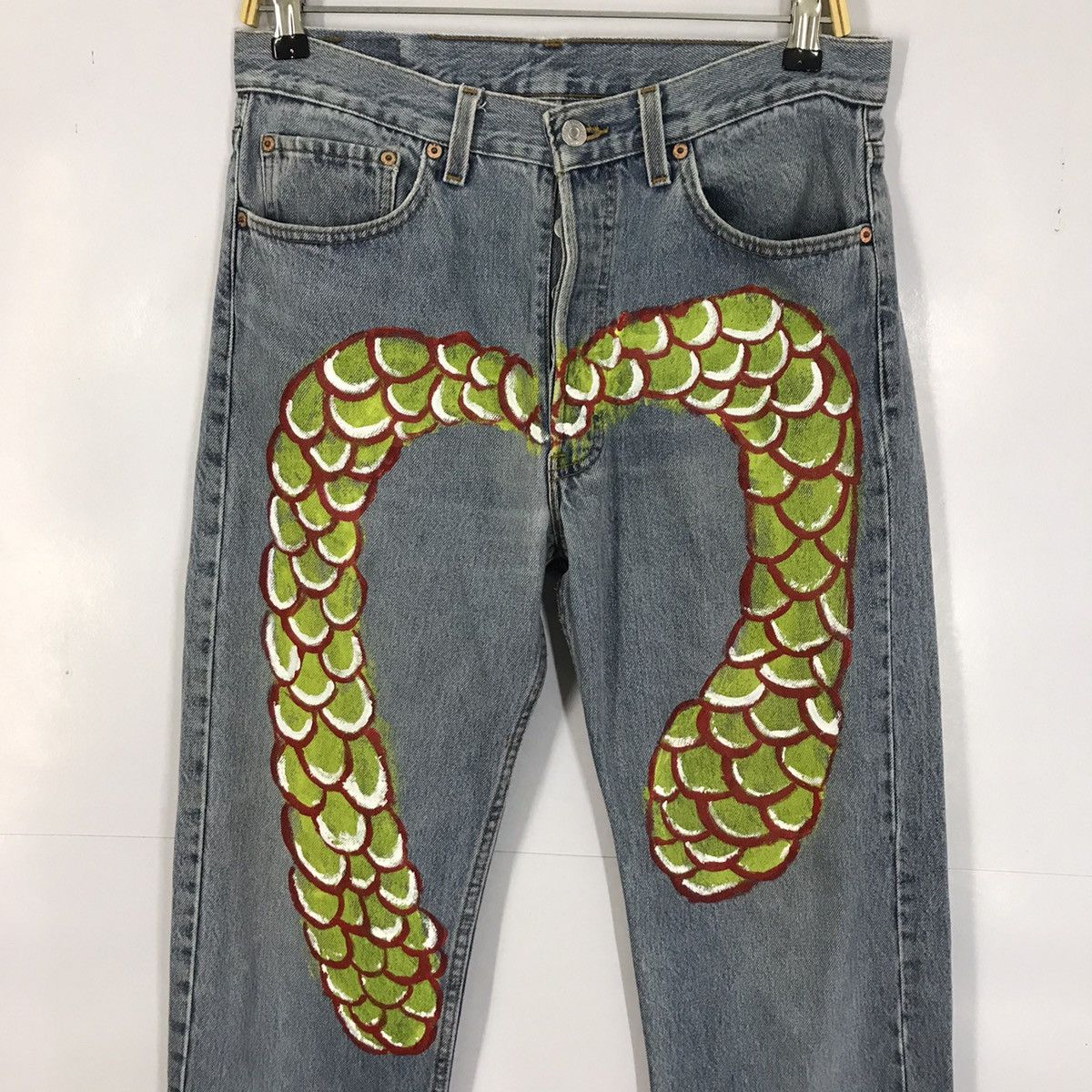 Levi's Vintage Clothing 90 Levi’s 501 Daicock koi Scales Custom Denim pants Size US 29 - 2 Thumbnail