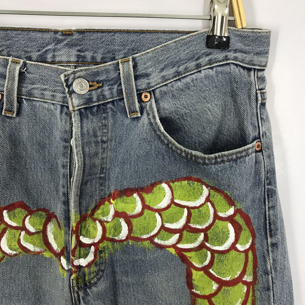 Levi's Vintage Clothing 90 Levi’s 501 Daicock koi Scales Custom Denim pants Size US 29 - 3 Thumbnail