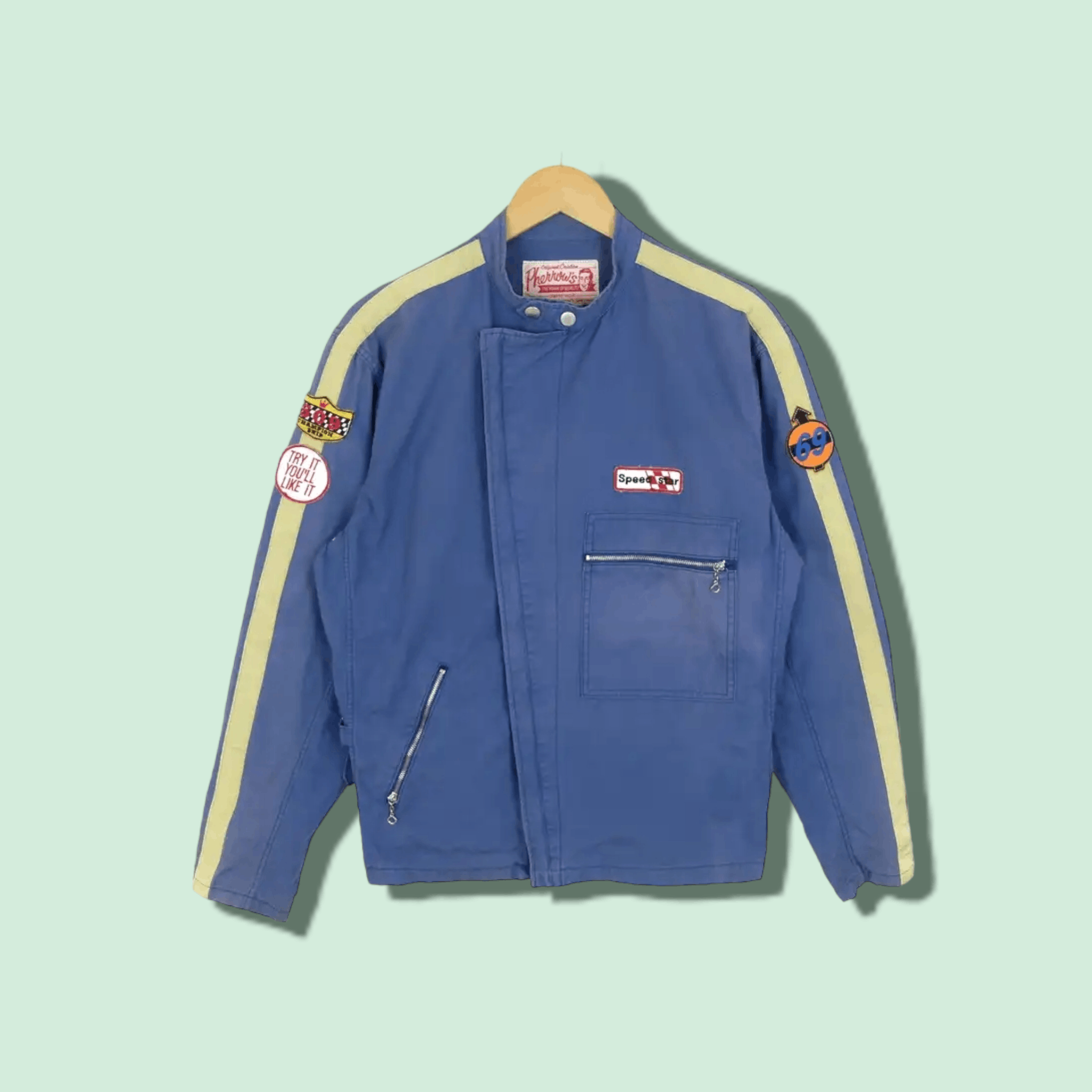 image of Pherrows x Racing Vintage 90's Pherrow's Flight Racing Jacket in Blue, Men's (Size Medium)