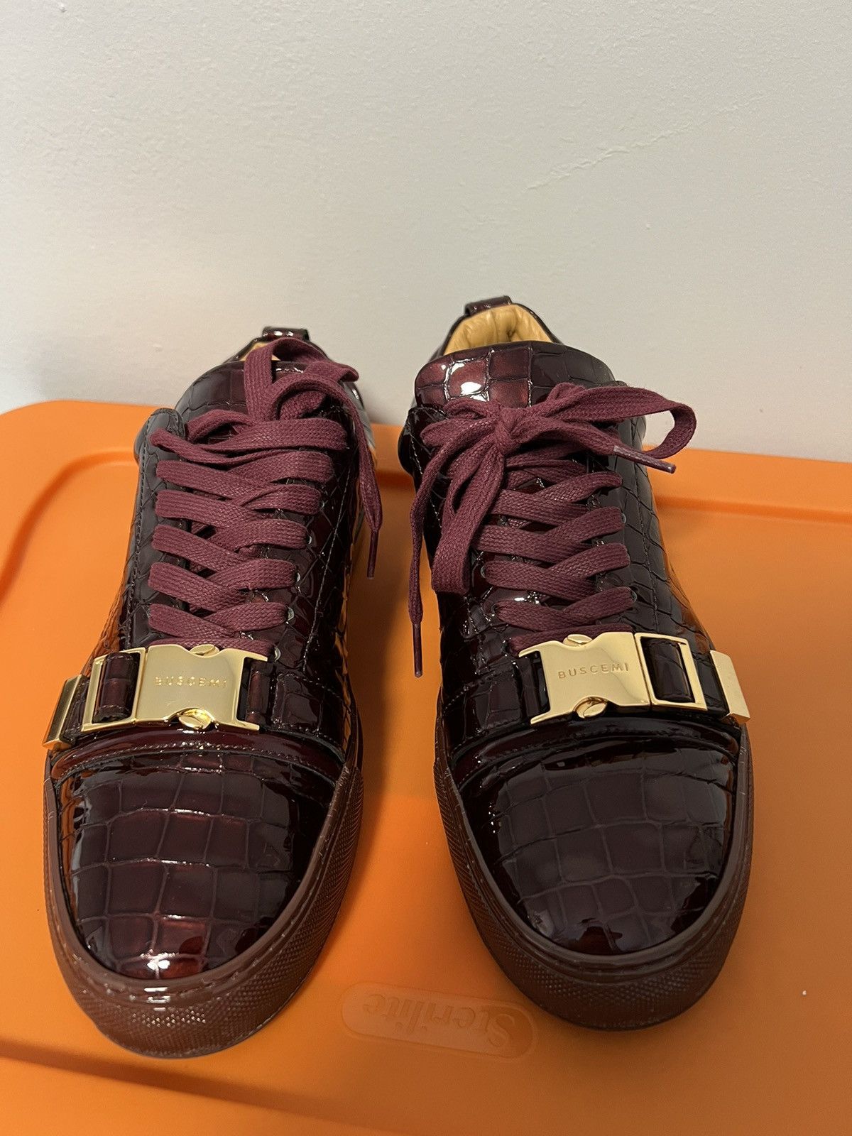 Men’s Buscemi 50MM Strap Burgundy Croc Sneakers Low Top