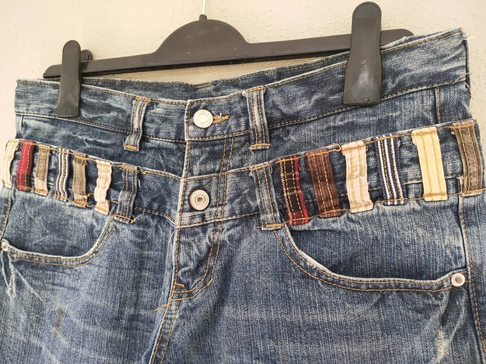 Japanese Brand Double Waist Distressed Denim Size US 32 / EU 48 - 3 Thumbnail