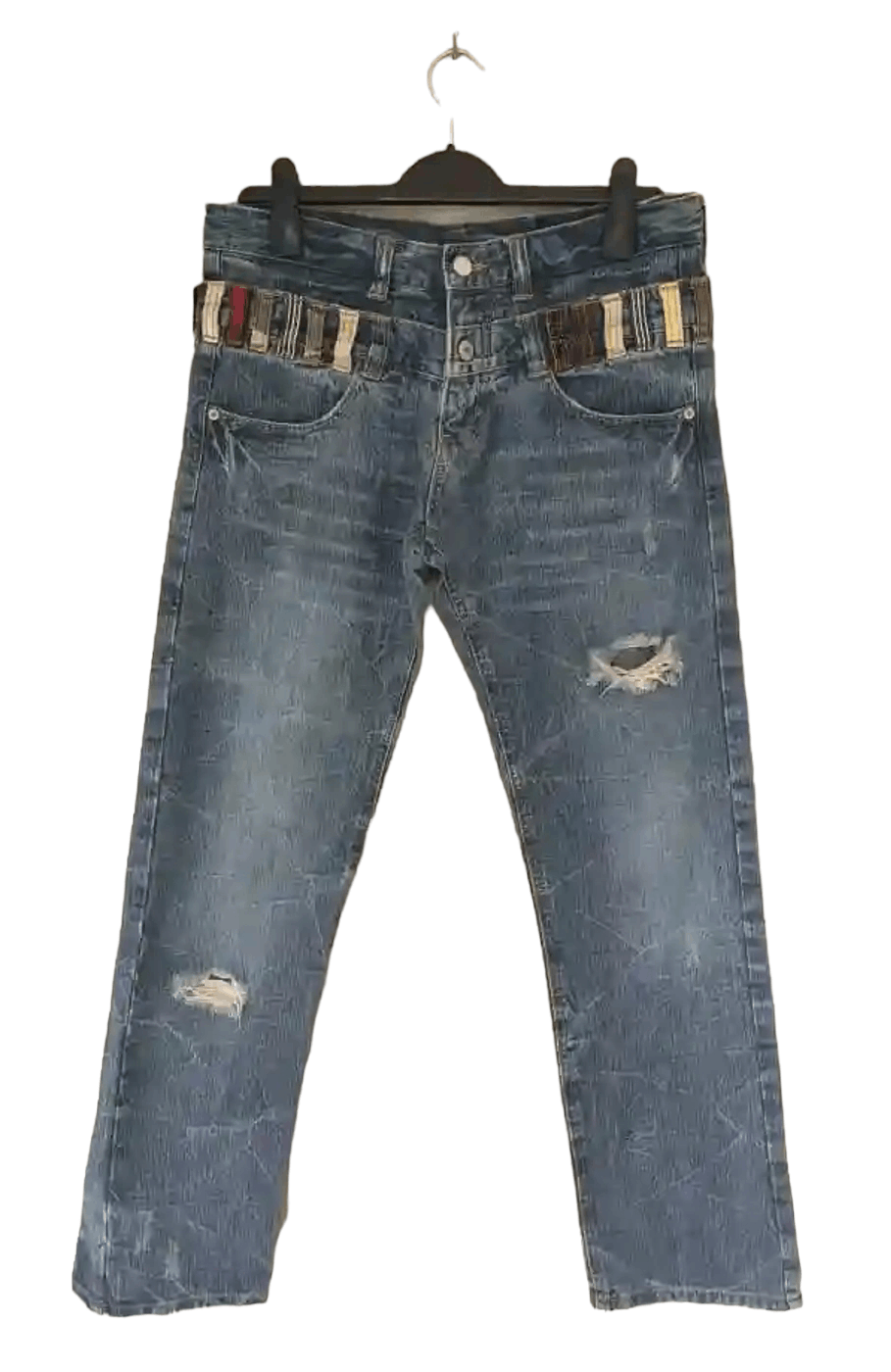 Japanese Brand Double Waist Distressed Denim Size US 32 / EU 48 - 1 Thumbnail