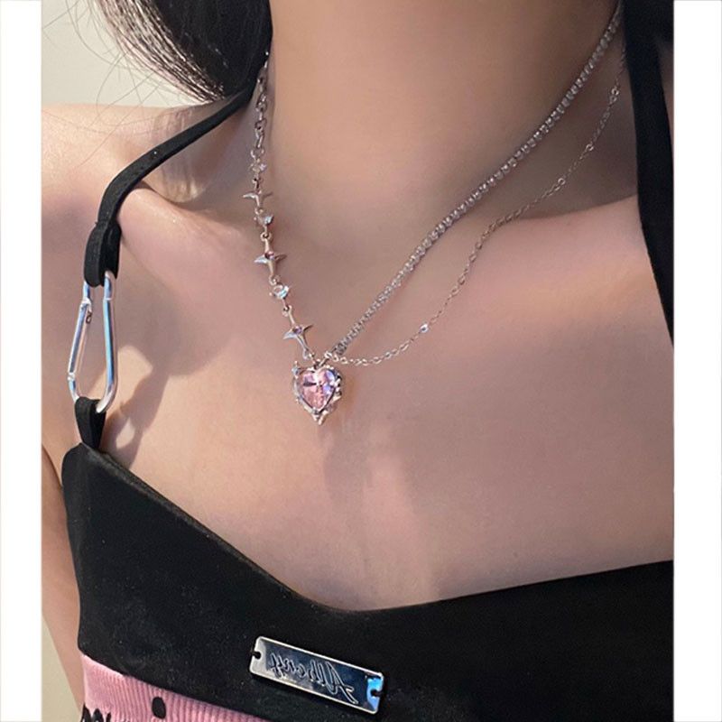 Jewelry Love Zircon Star Heart Pendant Necklace Size ONE SIZE - 2 Thumbnail