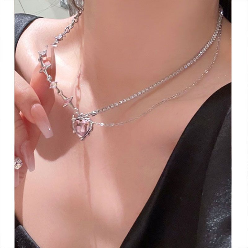 Jewelry Love Zircon Star Heart Pendant Necklace Size ONE SIZE - 4 Thumbnail