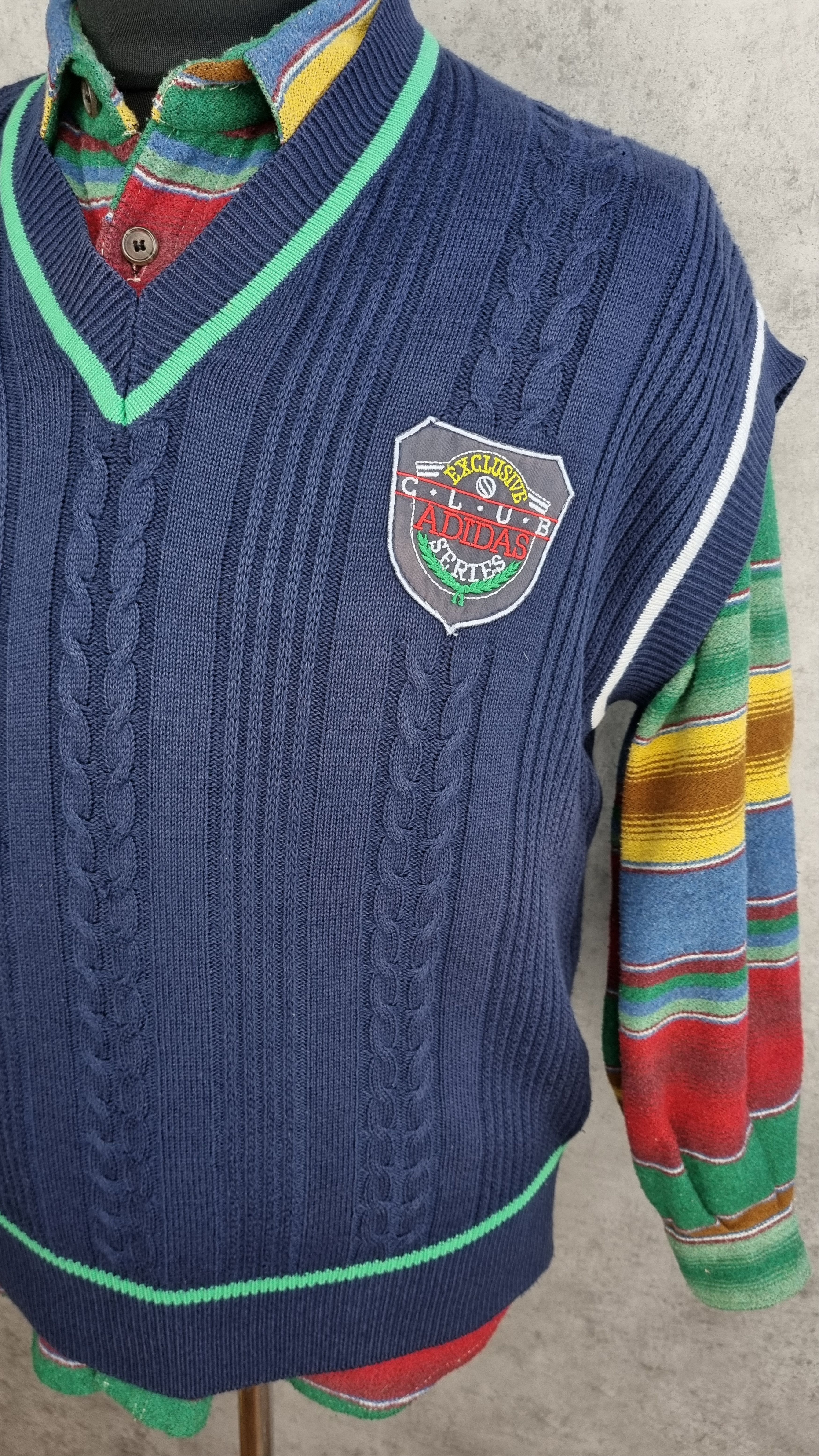 Adidas × Vintage 90s Rare ADIDAS Cable Knitted Wool Tennis Vest GOLF WANG Size US L / EU 52-54 / 3 - 6 Thumbnail