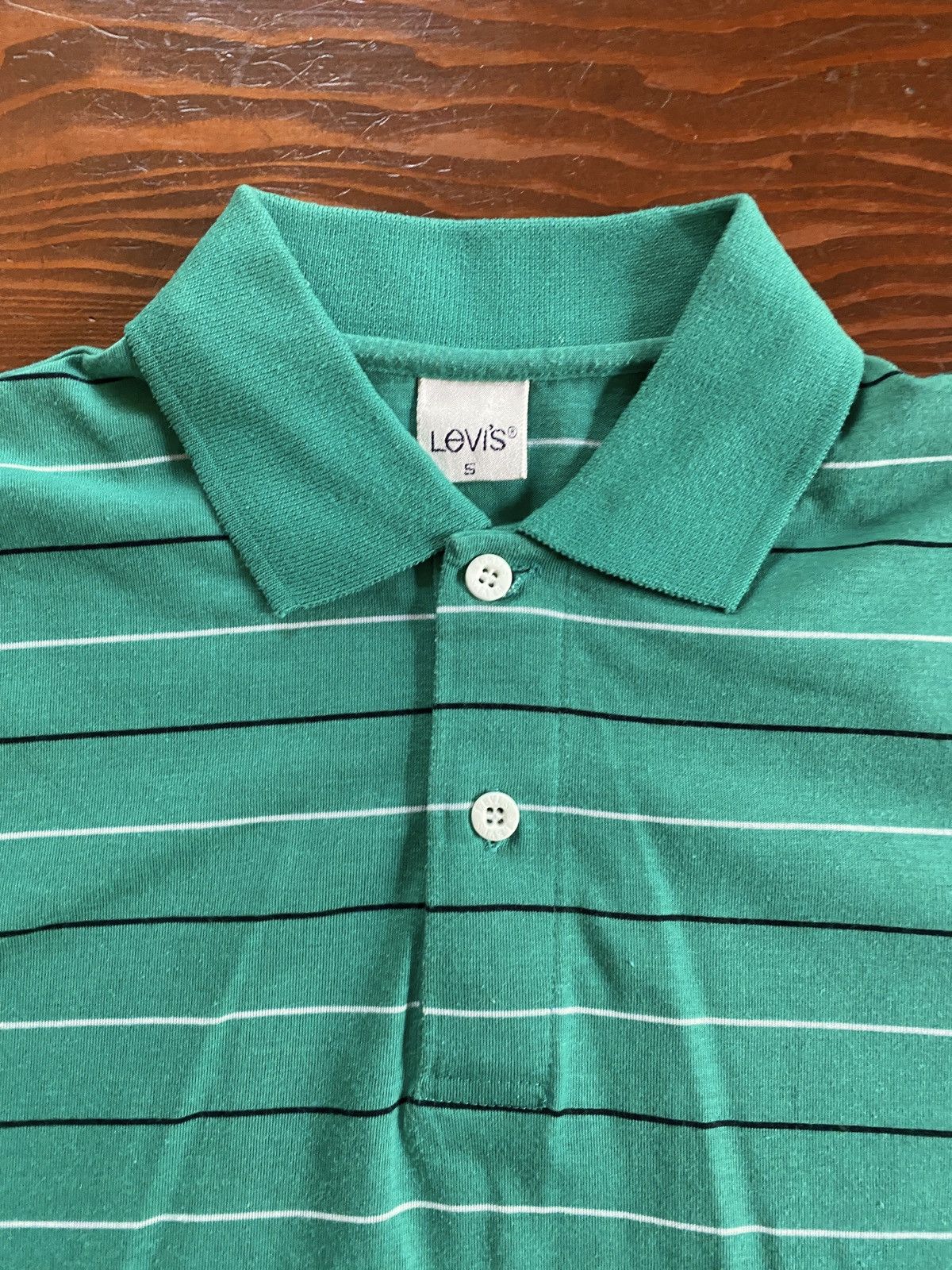 Levi's Vintage 80’s Levi’s Teal Striped Single Stitch Polo Size US XS / EU 42 / 0 - 6 Thumbnail
