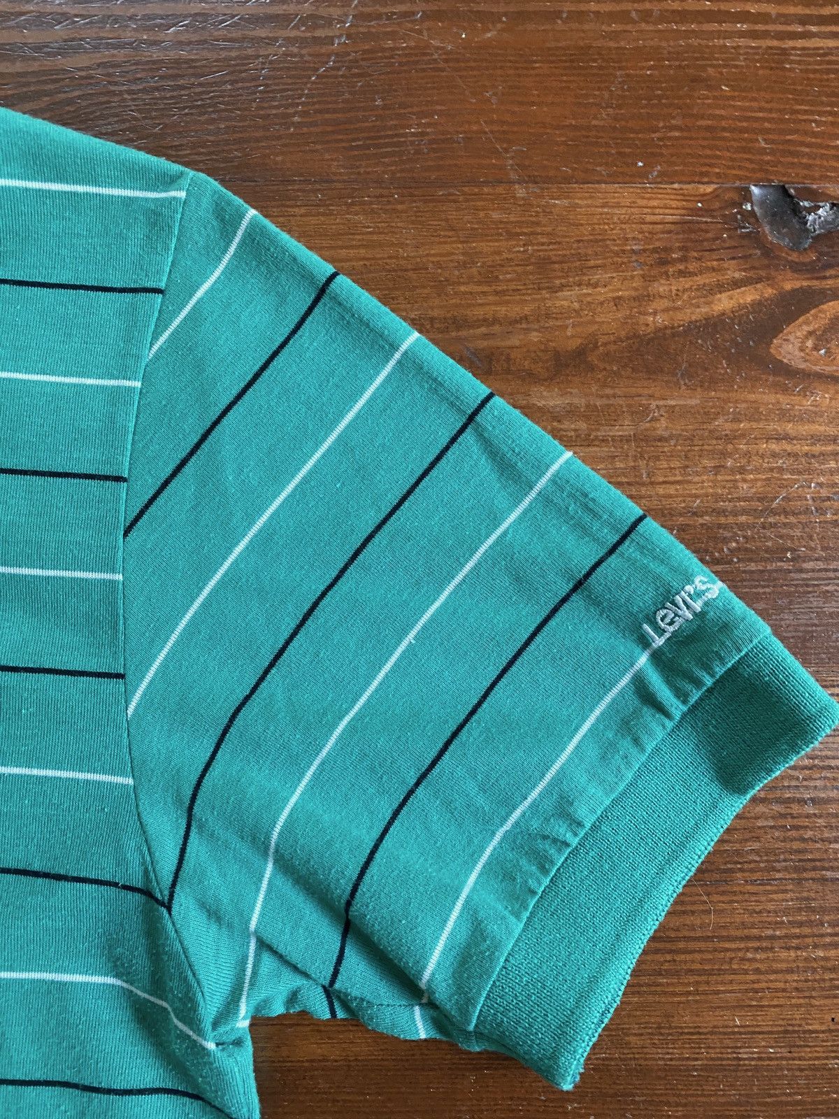 Levi's Vintage 80’s Levi’s Teal Striped Single Stitch Polo Size US XS / EU 42 / 0 - 3 Thumbnail