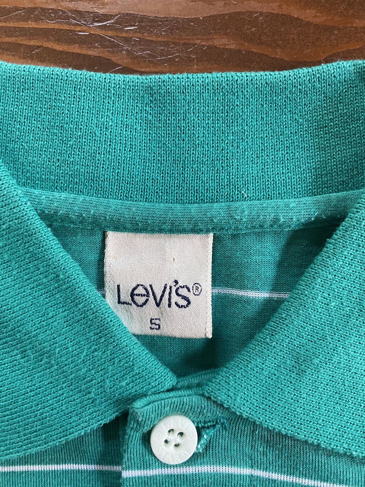 Levi's Vintage 80’s Levi’s Teal Striped Single Stitch Polo Size US XS / EU 42 / 0 - 8 Thumbnail