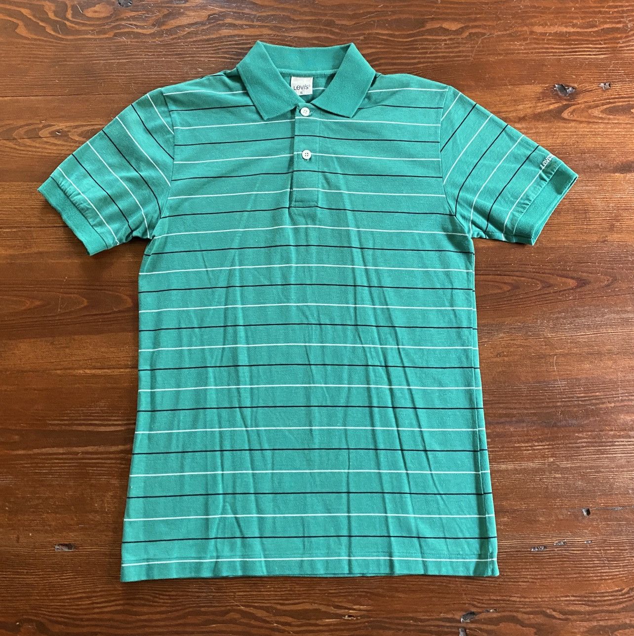 Levi's Vintage 80’s Levi’s Teal Striped Single Stitch Polo Size US XS / EU 42 / 0 - 2 Thumbnail