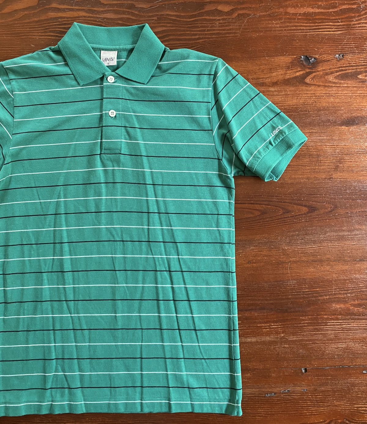 Levi's Vintage 80’s Levi’s Teal Striped Single Stitch Polo Size US XS / EU 42 / 0 - 1 Thumbnail