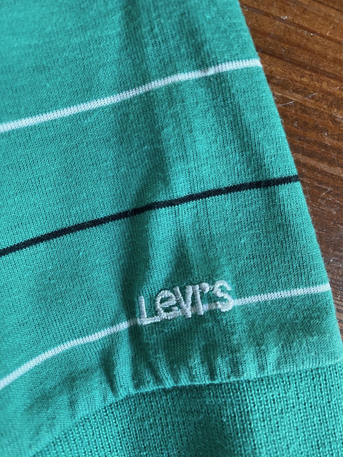 Levi's Vintage 80’s Levi’s Teal Striped Single Stitch Polo Size US XS / EU 42 / 0 - 4 Thumbnail