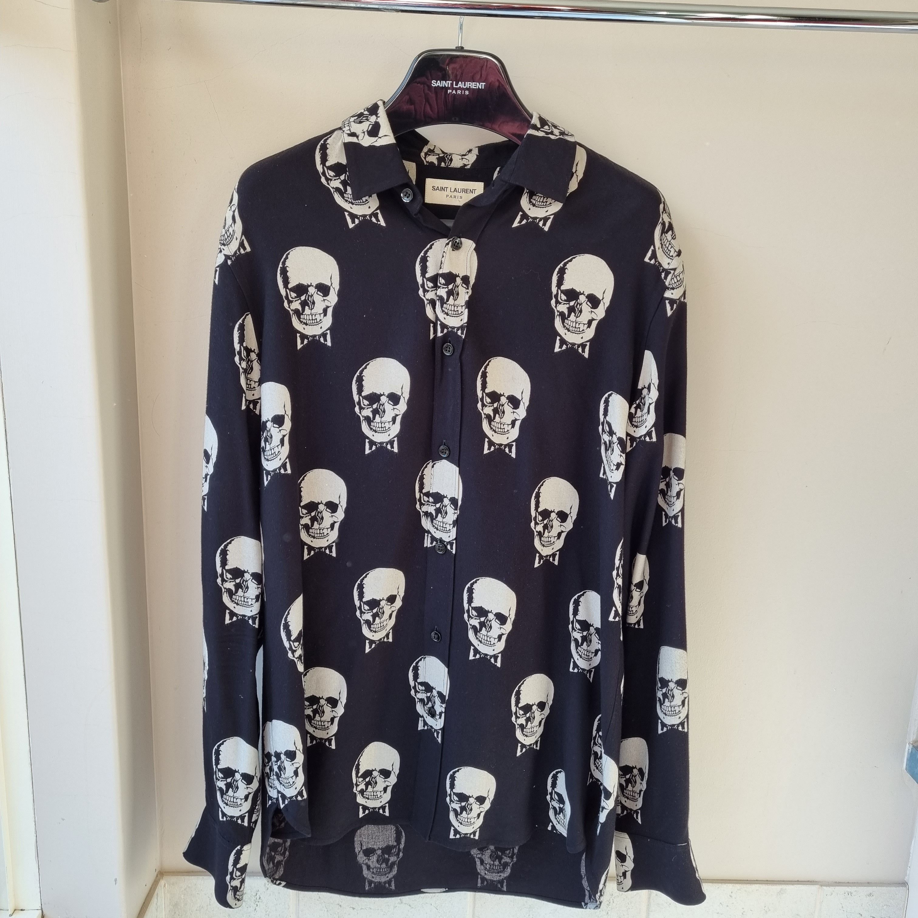 image of Saint Laurent Paris Skull Shirt in Black, Men's (Size Medium)