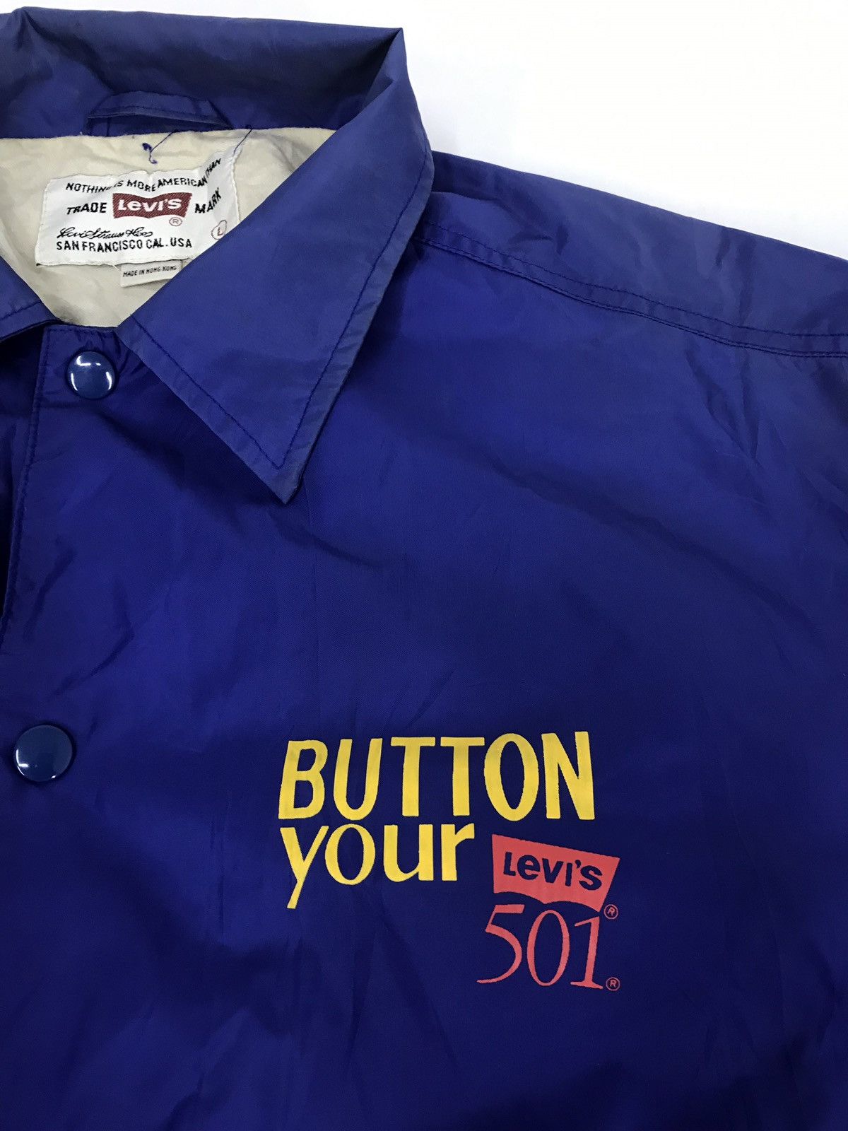 Levi's Vintage 90s Levis Button Fly Your 501 Windbreaker Jacket Size US XL / EU 56 / 4 - 2 Thumbnail