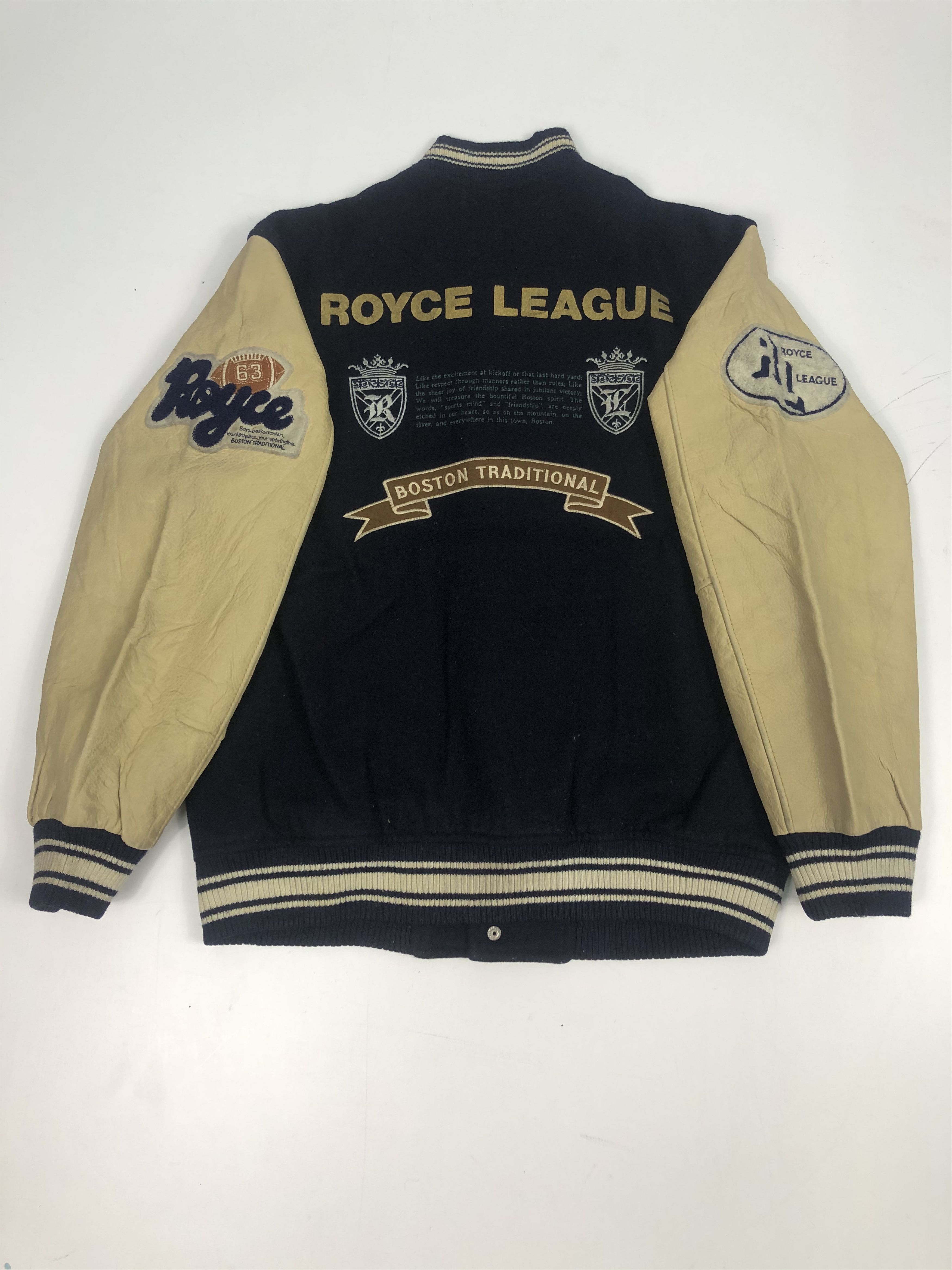 Japanese Brand Vintage 90s Royce Leagu Varsity Leather Jacket Black V0063 Size US L / EU 52-54 / 3 - 1 Thumbnail