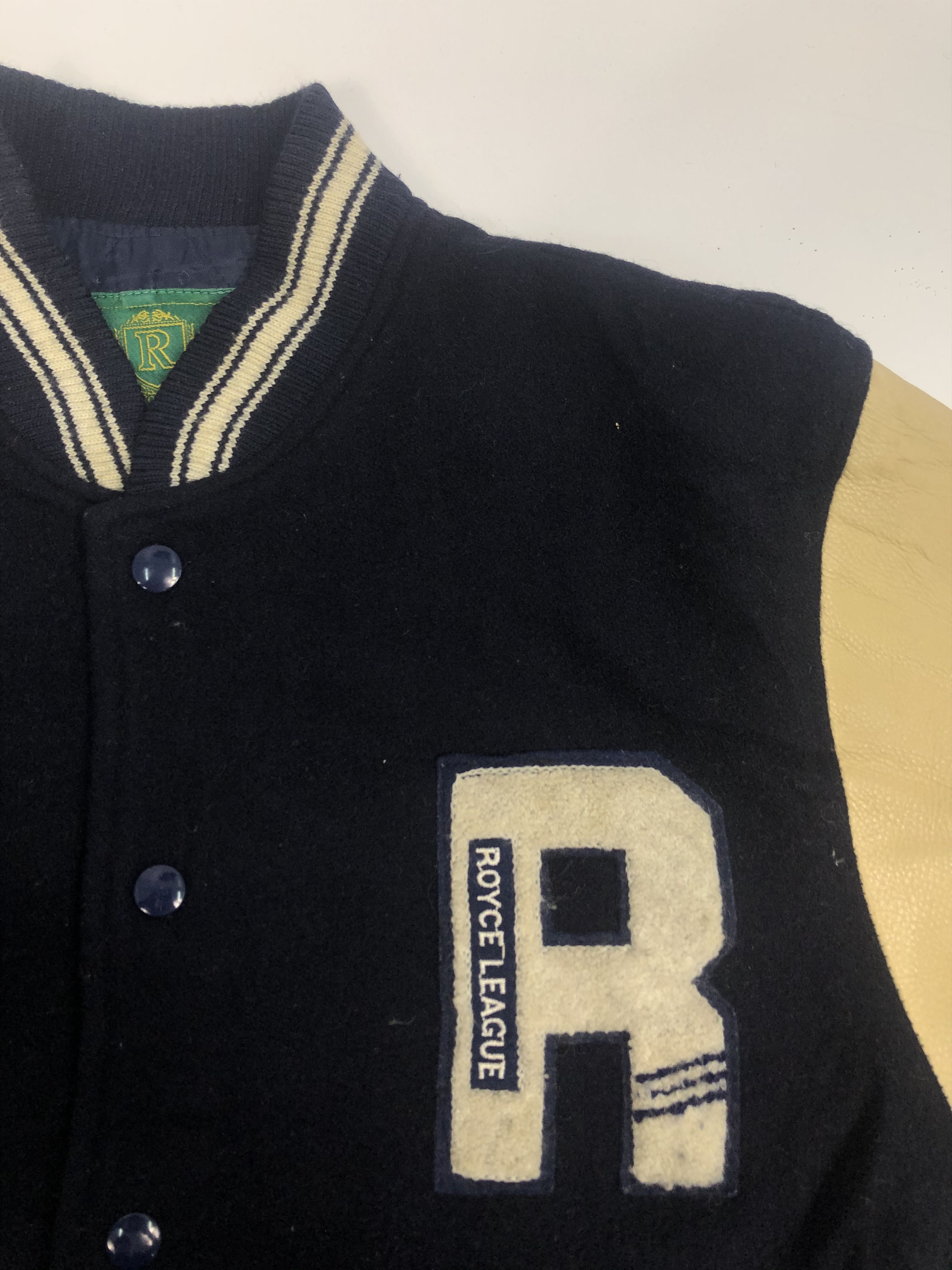 Japanese Brand Vintage 90s Royce Leagu Varsity Leather Jacket Black V0063 Size US L / EU 52-54 / 3 - 4 Thumbnail