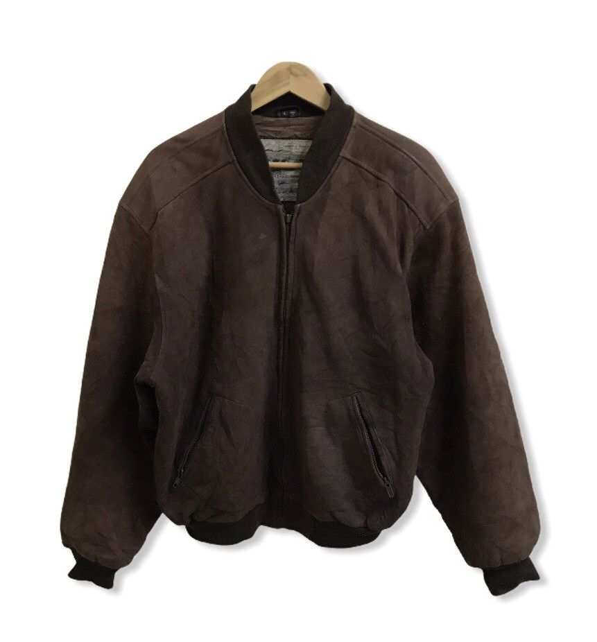 image of Sawyer Of Napa Sports Leather Bomber Jacket in Brown, Men's (Size Large)