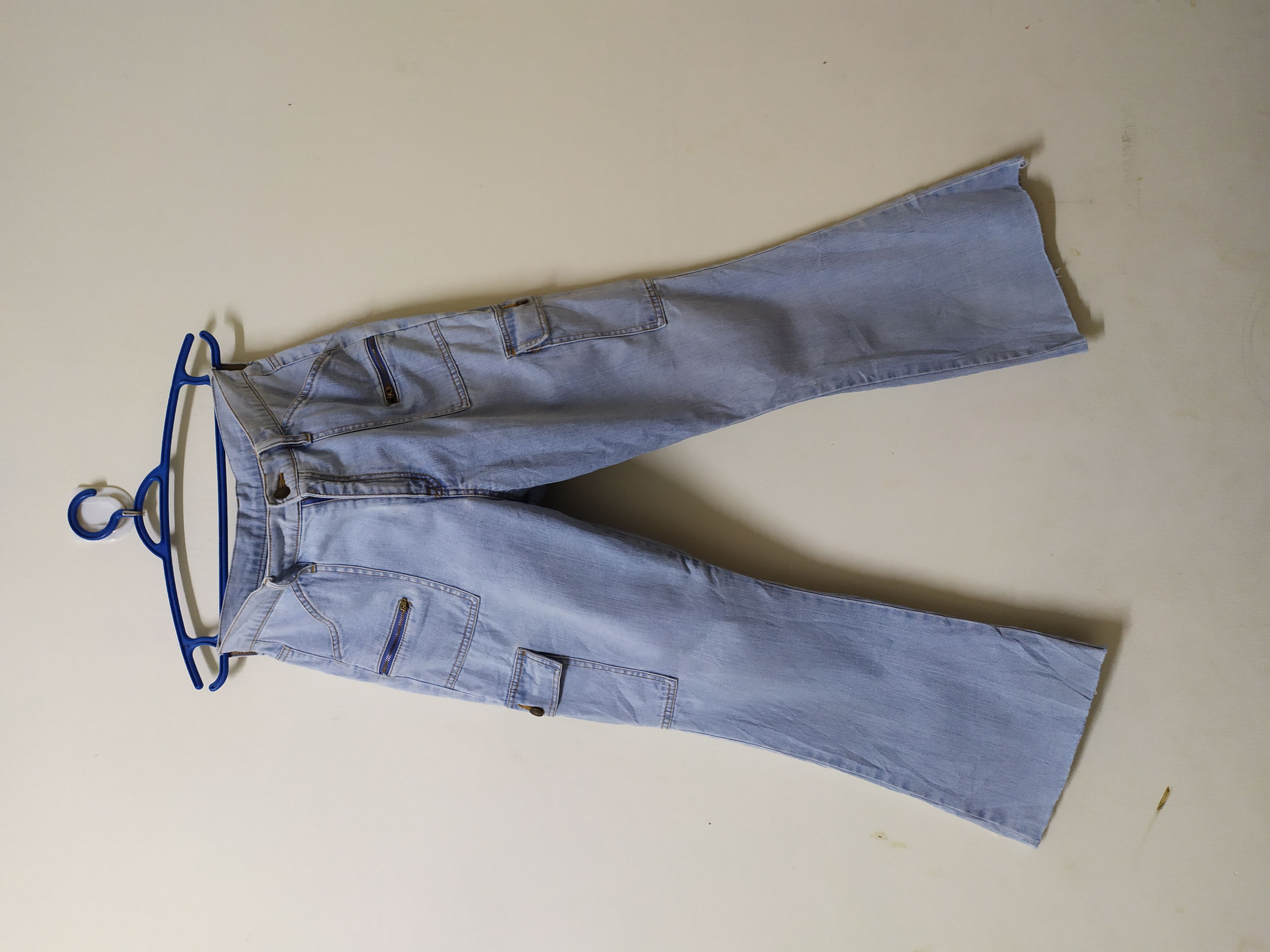 Pre-owned Straight Faded Japanes Brand Flare Cargo Pants In Blue Jean