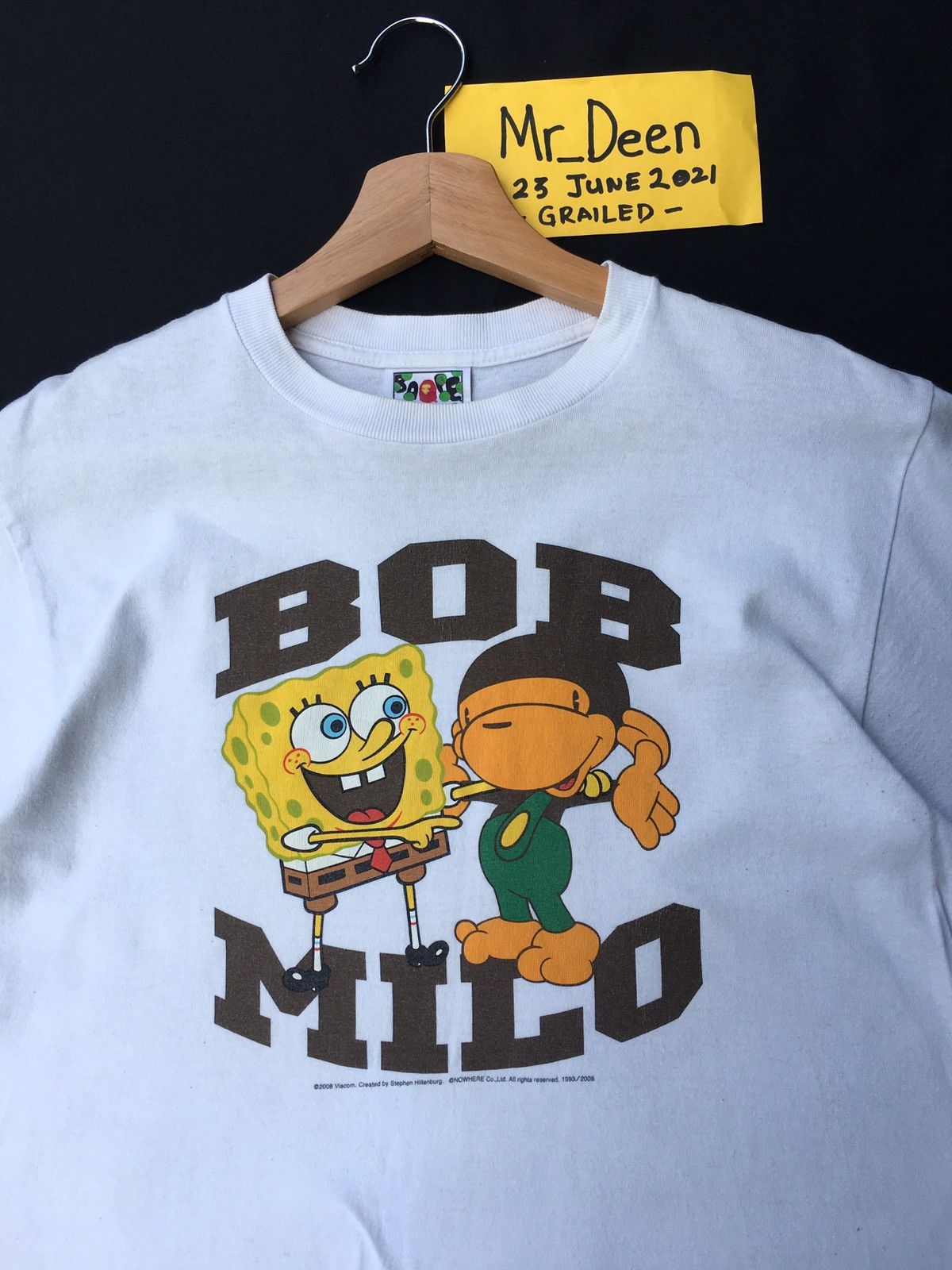 image of Collabs Bape Baby Milo X Spongebob Squarepants Tee in White, Men's (Size Small)