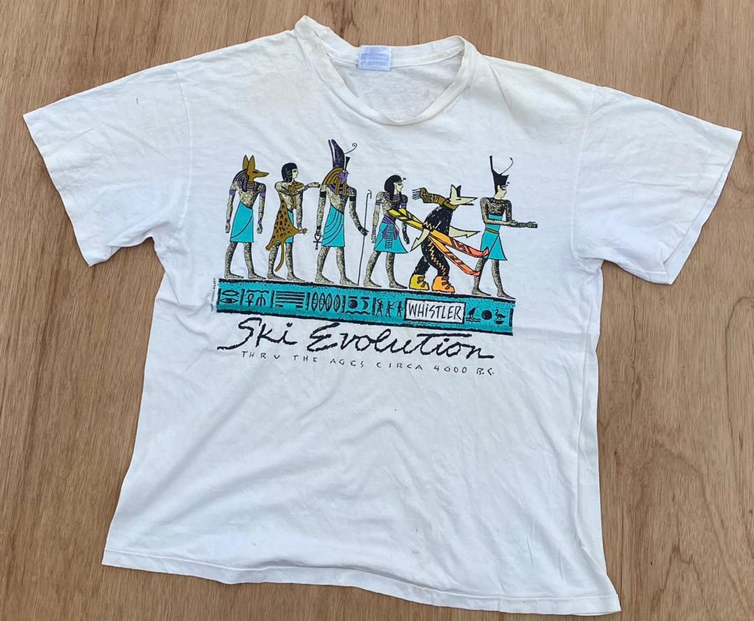 image of Hanes x Made In USA Vintage Tee Evolution Of Ski A33 in White, Men's (Size Large)