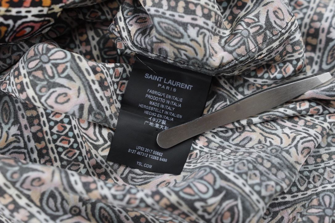 Hedi Slimane × Saint Laurent Paris Saint Laurent Silk Nehru Collar Multi Pattern Shirt Size US L / EU 52-54 / 3 - 9 Thumbnail