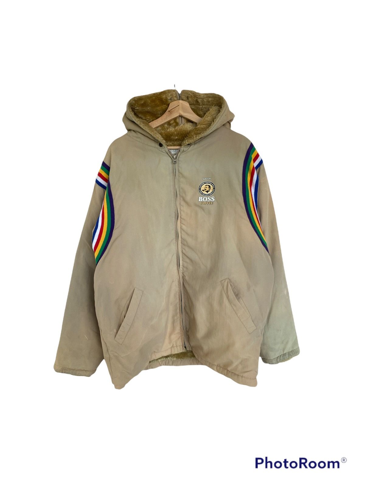 Japanese Brand Vintage Sundaded Suntory Boss Coffee Jacket Fur Sherpa Size US L / EU 52-54 / 3 - 1 Thumbnail