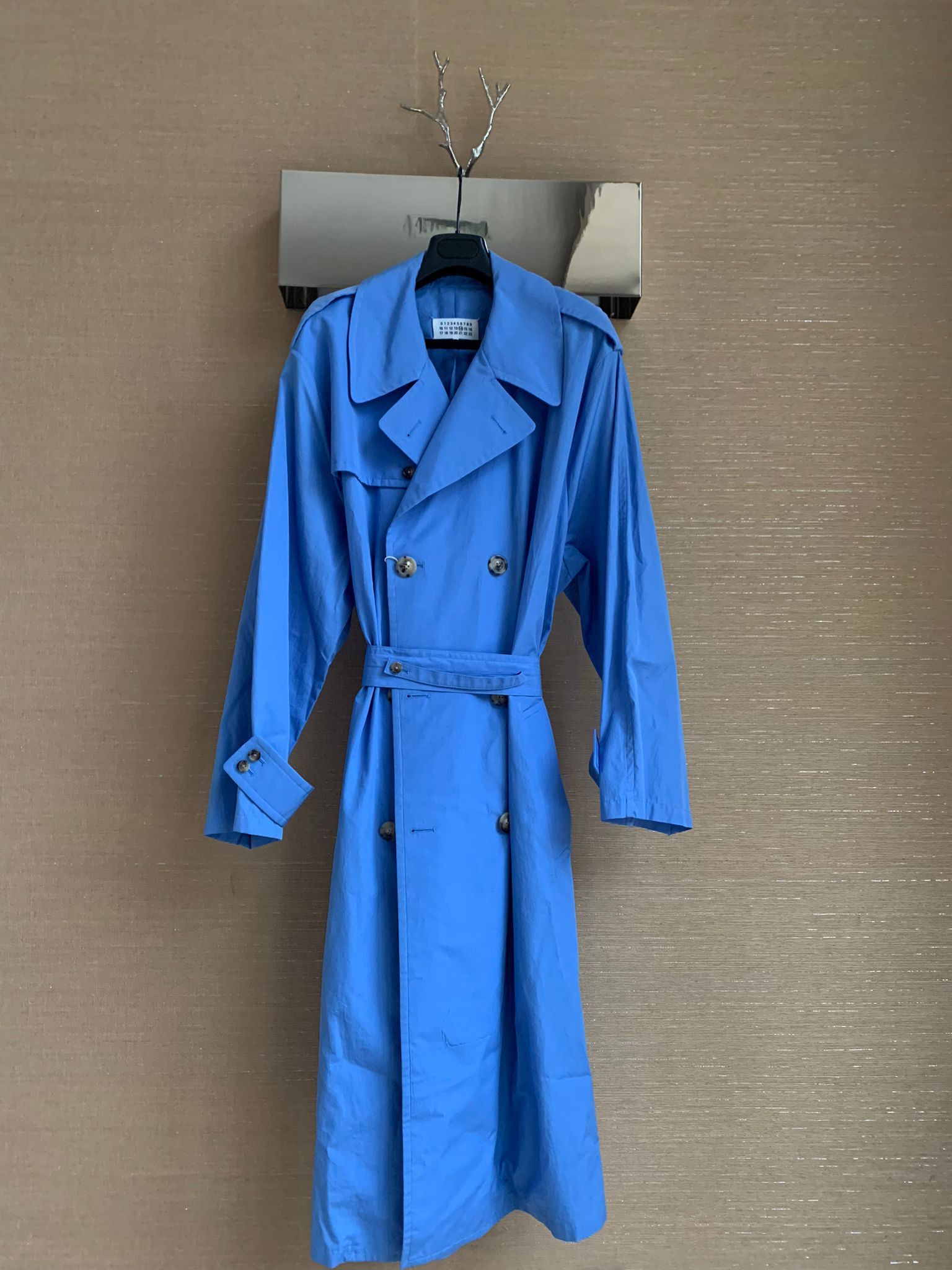Maison Margiela Belted Long Peacoat in Light Blue Size US S / EU 44-46 / 1 - 1 Thumbnail