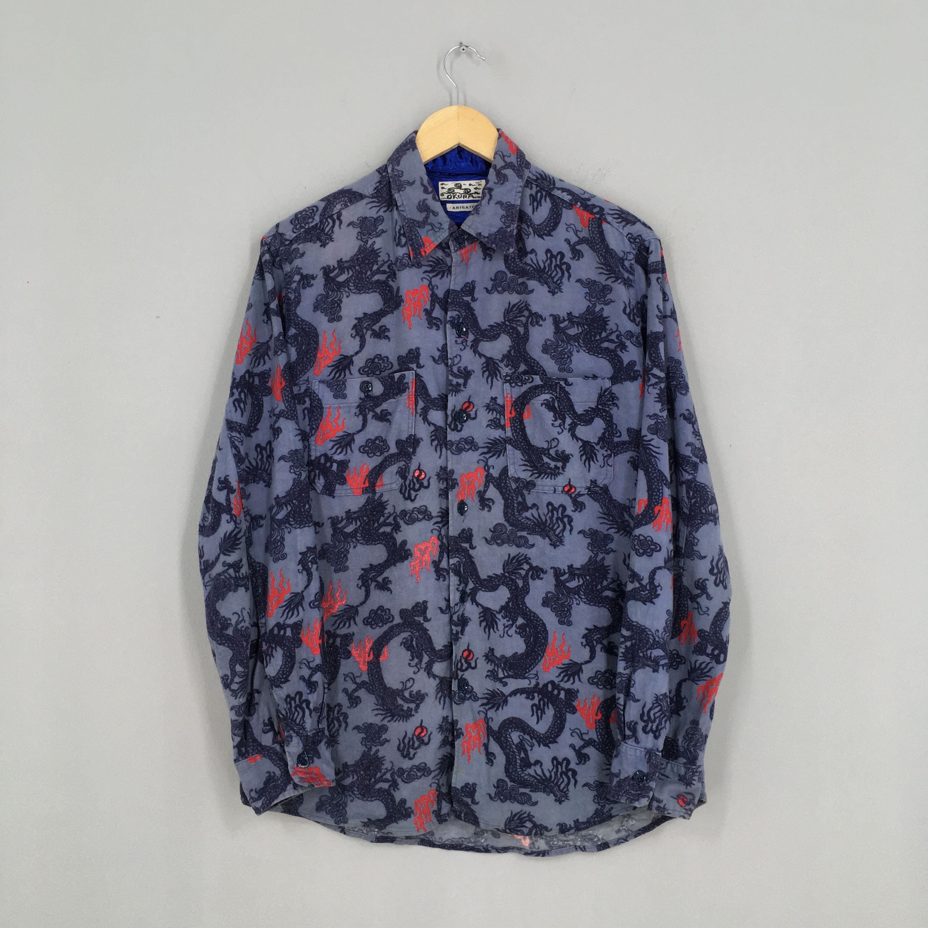 image of Vintage Okura Arigato Japanese Dragon Oxfords Shirt Medium, Men's
