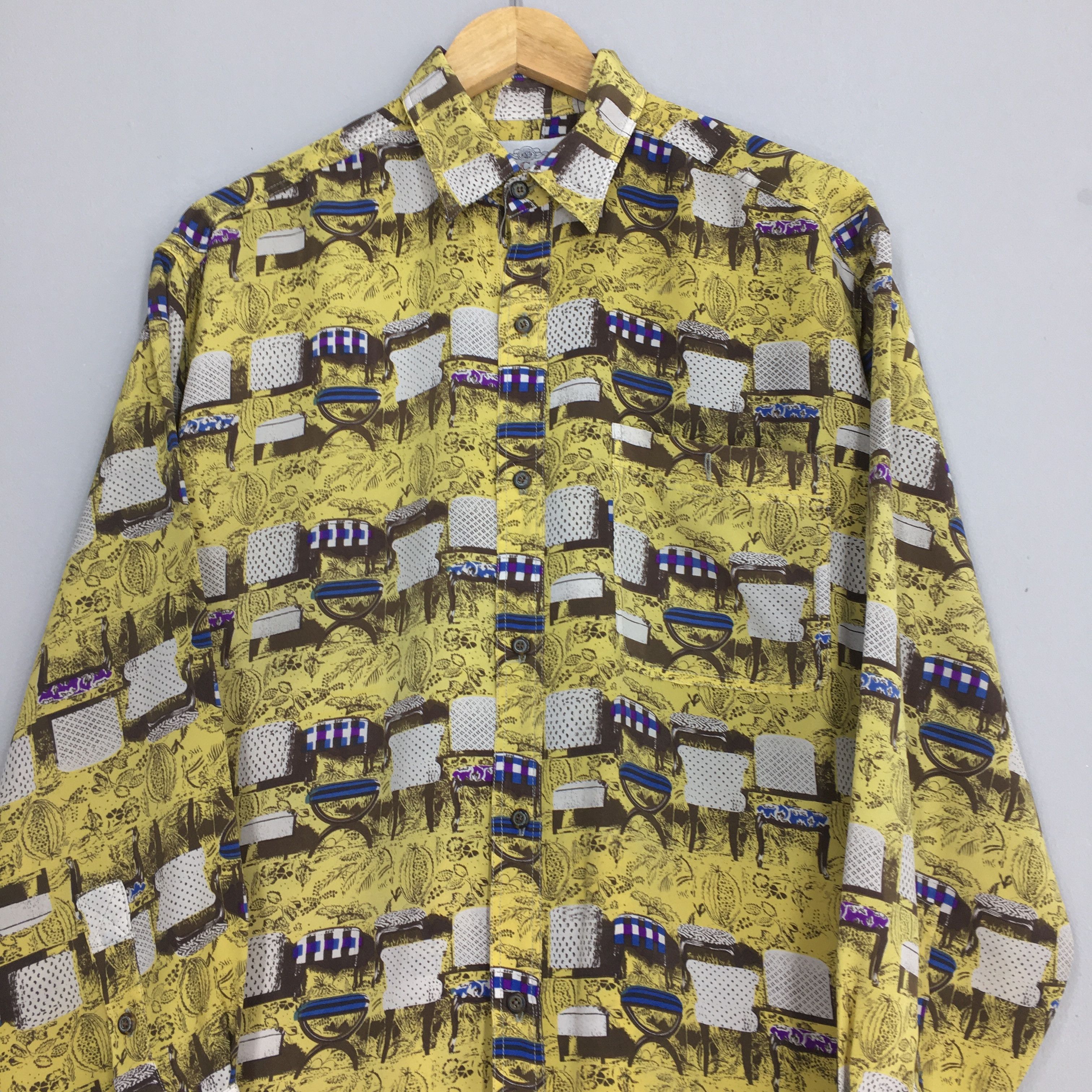 Designer × Vintage Vintage Novelty Baroque Chair Pop Art Silk Shirt Medium Size US M / EU 48-50 / 2 - 2 Thumbnail