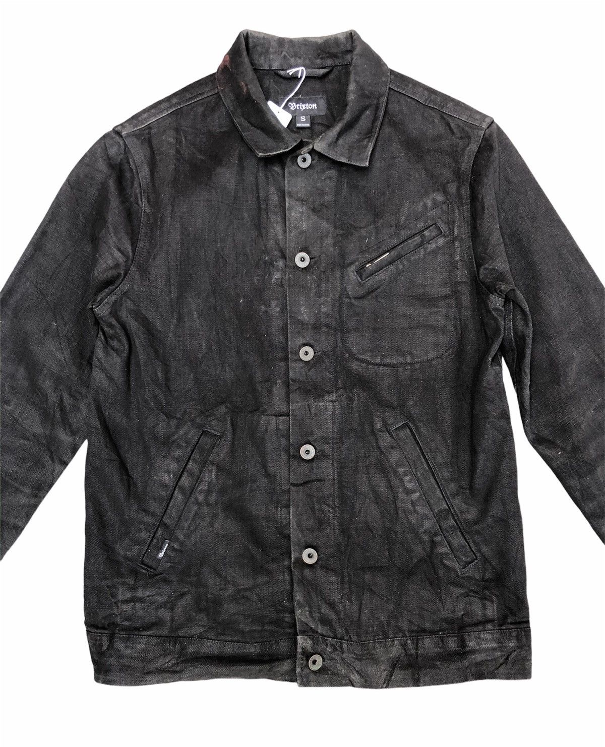 image of Biker Denim x Biker Jeans Brixton Black Coated Bikers Denim Jacket, Men's (Size Small)