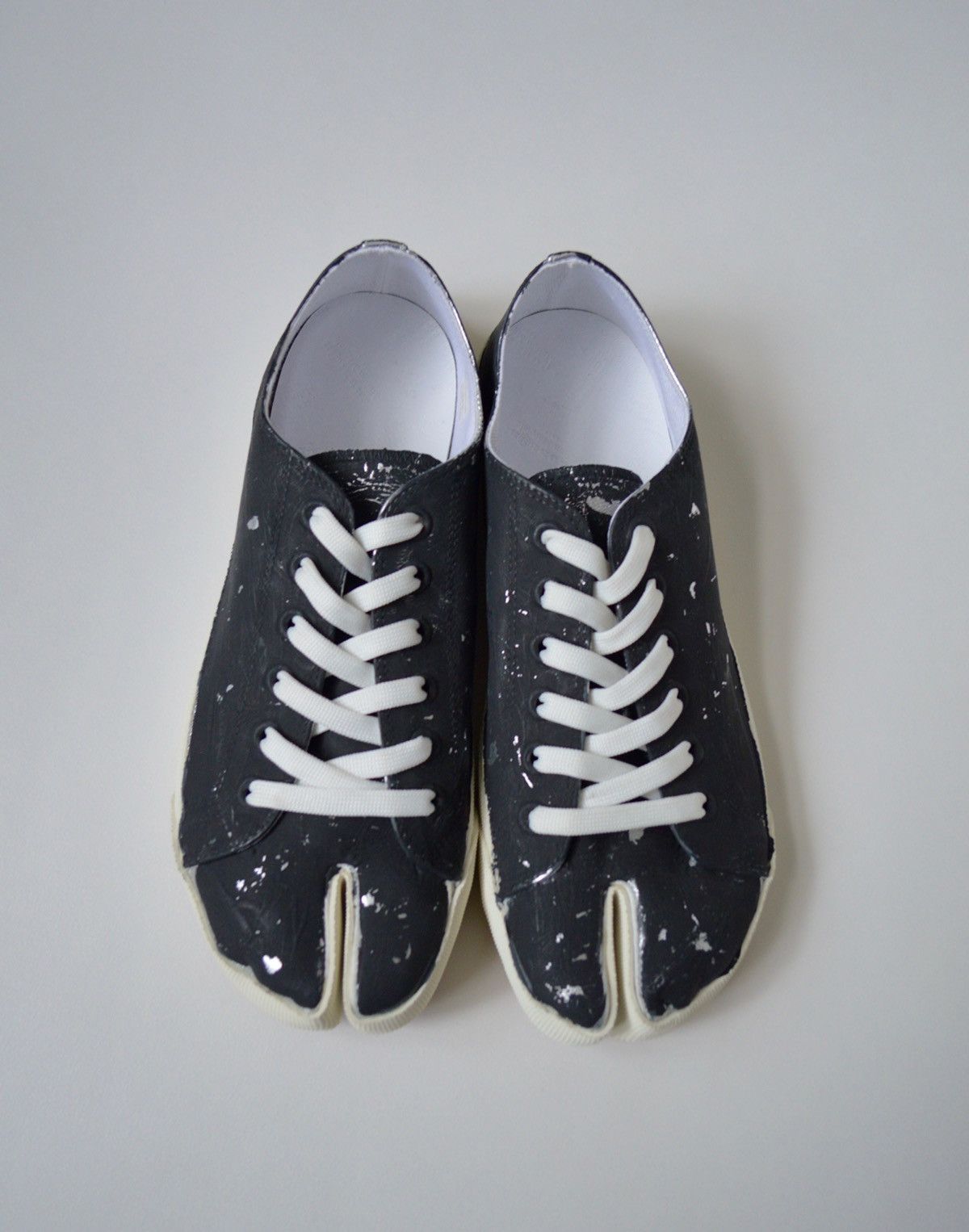 image of Maison Margiela Painted Leather Tabi Sneakers in Black/Silver/White, Men's (Size 10)