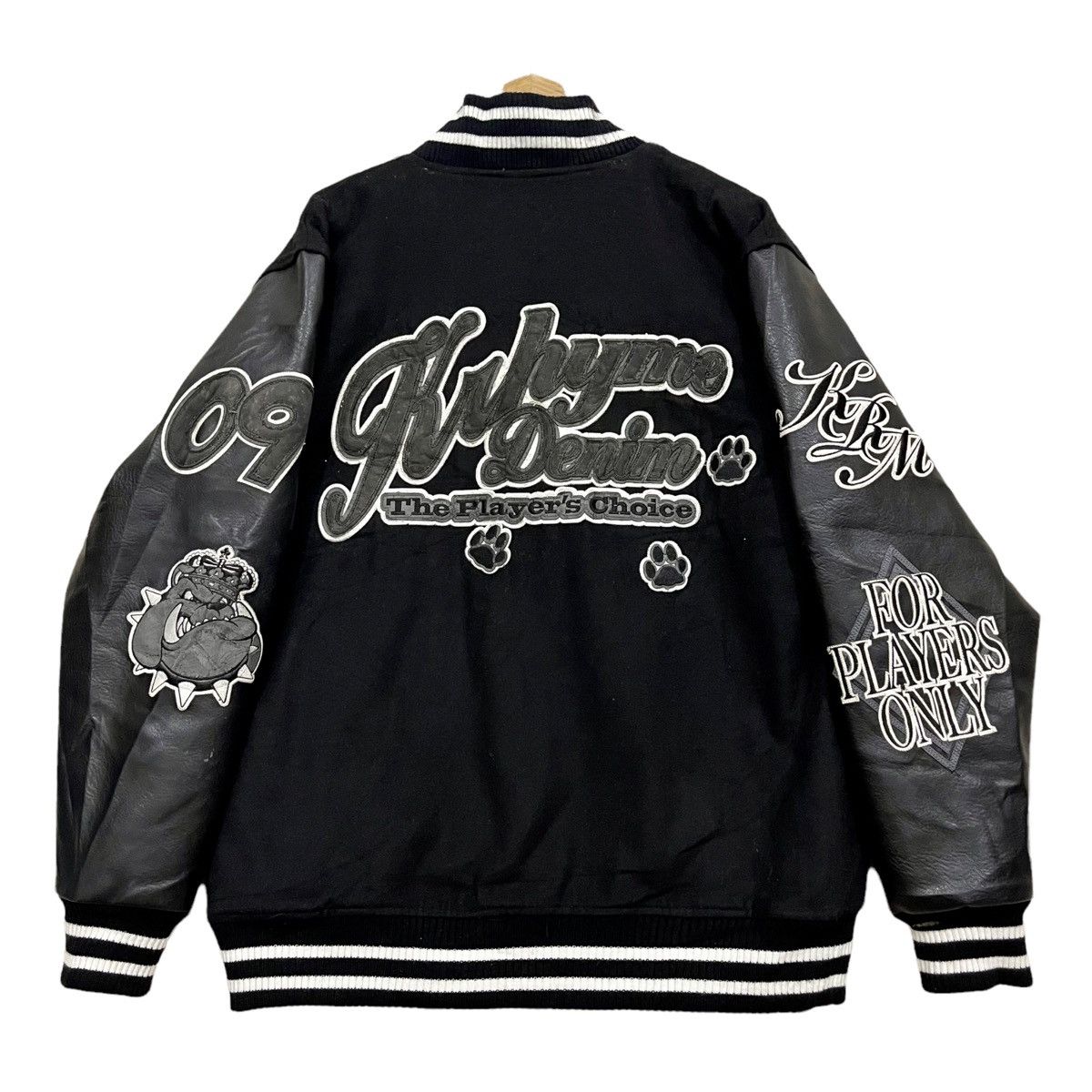 Japanese Brand Rare KRHYME DENIM Wool/Leather Varsity Jacket Size US XL / EU 56 / 4 - 2 Thumbnail