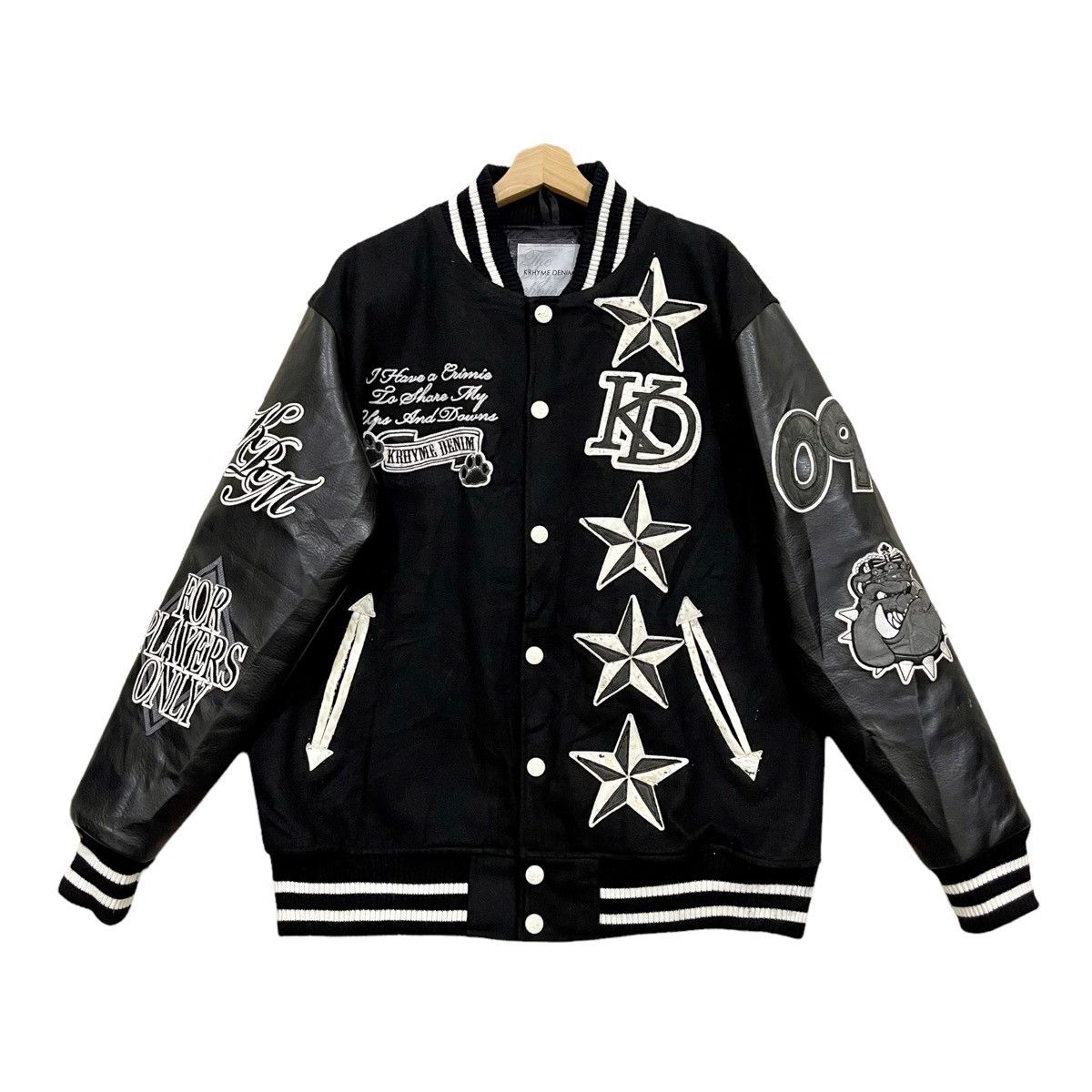 Japanese Brand Rare KRHYME DENIM Wool/Leather Varsity Jacket Size US XL / EU 56 / 4 - 1 Thumbnail