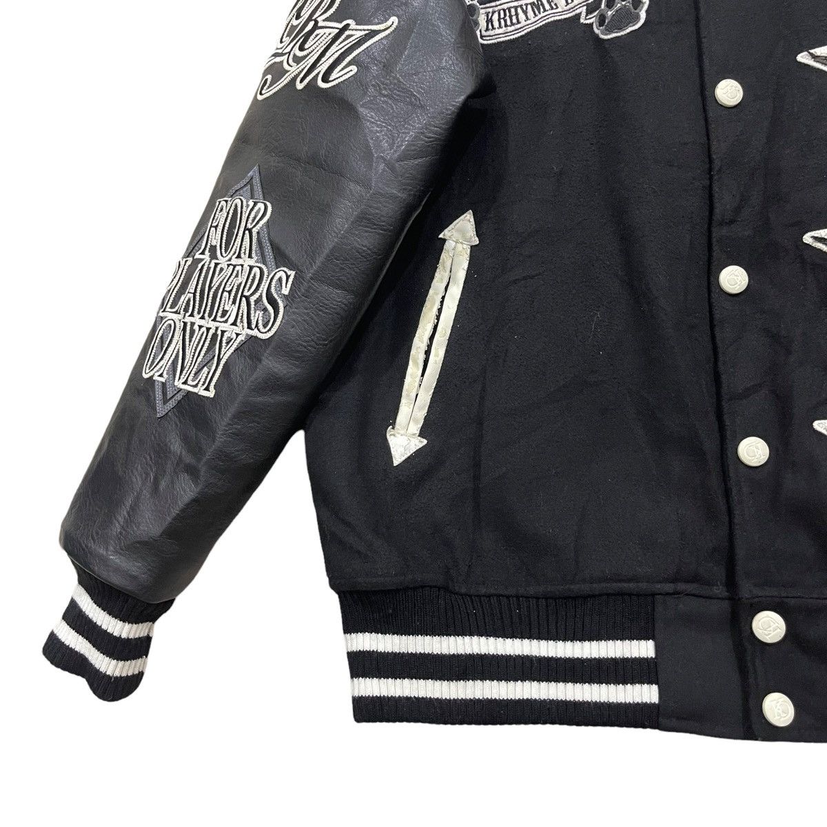 Japanese Brand Rare KRHYME DENIM Wool/Leather Varsity Jacket Size US XL / EU 56 / 4 - 7 Thumbnail