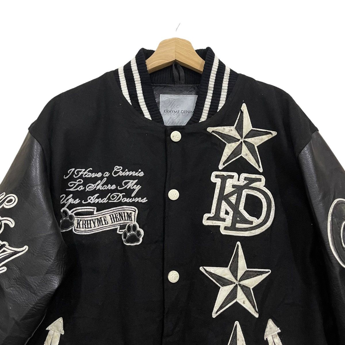 Japanese Brand Rare KRHYME DENIM Wool/Leather Varsity Jacket Size US XL / EU 56 / 4 - 4 Thumbnail