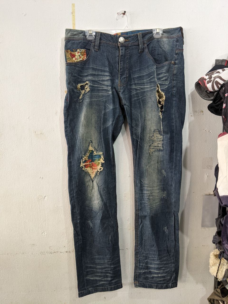 image of Damaged Gotcha Denim Sashiko Pants in Blue, Men's (Size 37)