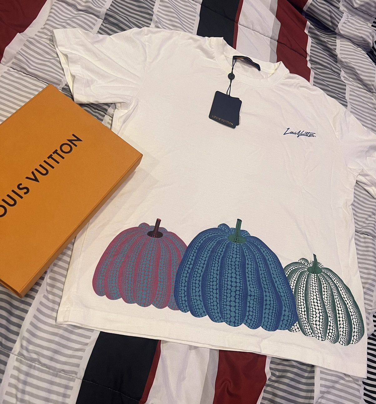 Louis Vuitton Tshirt Pumpkin Printed Yayoi Kusama 23SSYK Men's Size Xs White/Multicolor 1AB74W Cotton100%