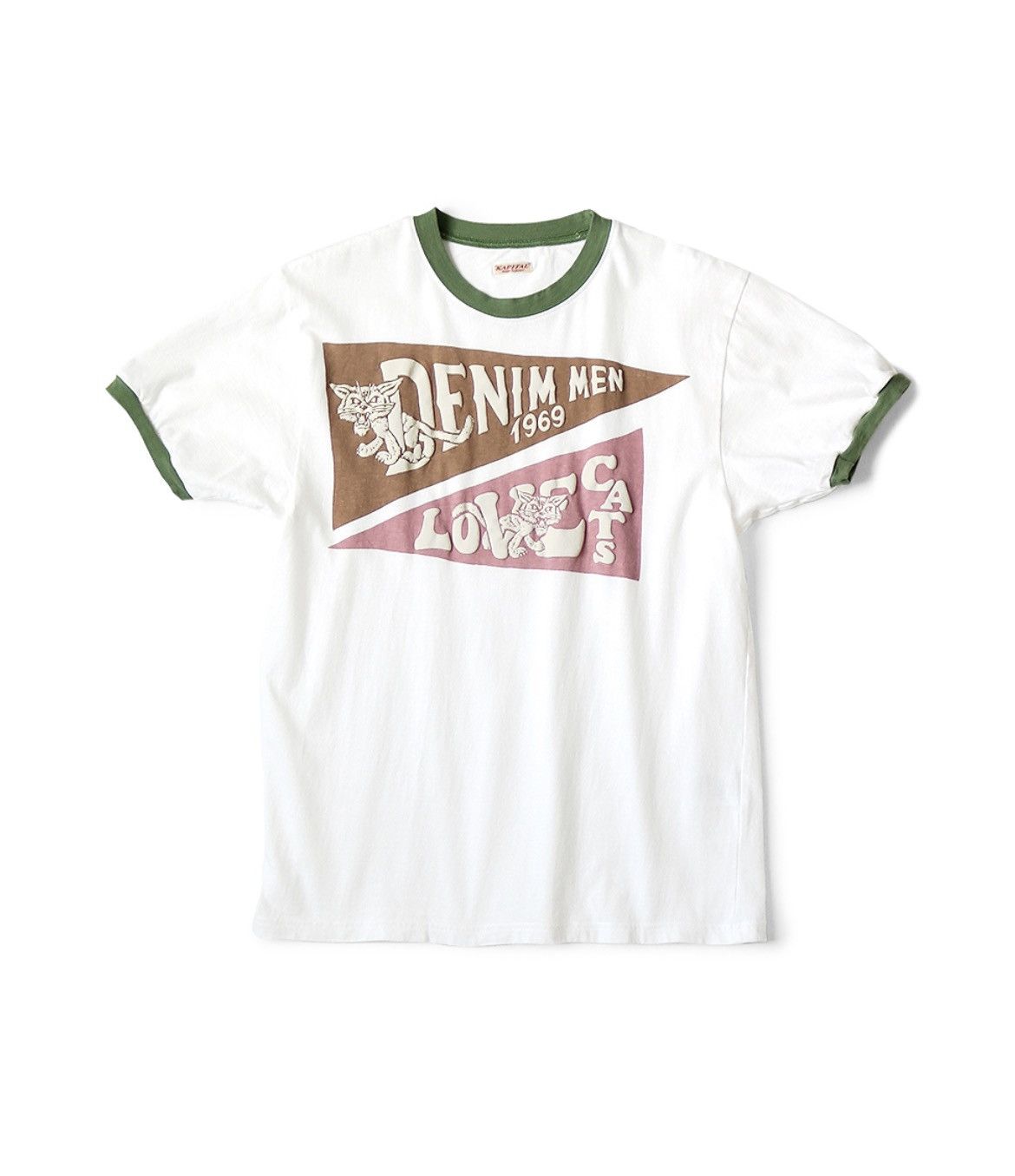 image of Kapital Ringer Tee Denim Men Love Cats Size 1 in Green