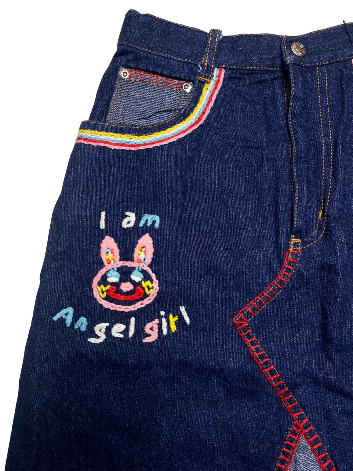 Angel Blue 1990s Angel Blue - Patchwork Knitted Skirt Denim Size 28" / US 6 / IT 42 - 5 Thumbnail