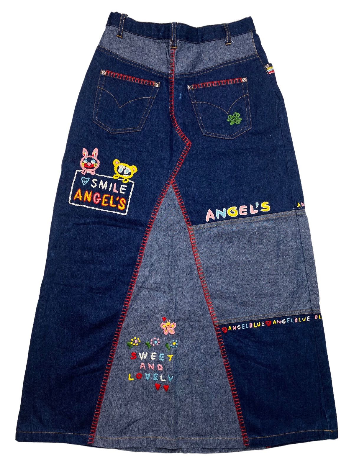 Angel Blue 1990s Angel Blue - Patchwork Knitted Skirt Denim Size 28" / US 6 / IT 42 - 2 Thumbnail