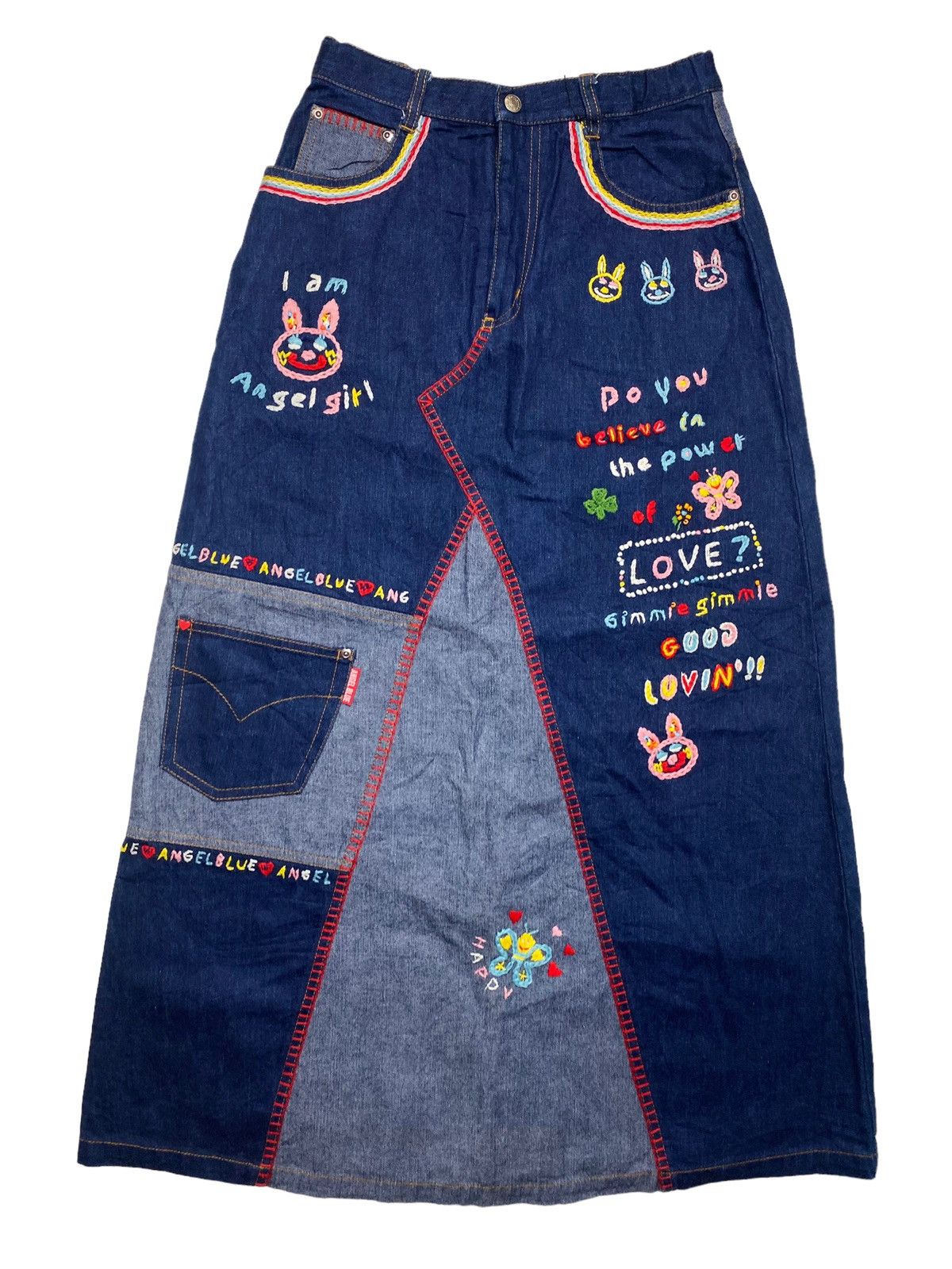 Angel Blue 1990s Angel Blue - Patchwork Knitted Skirt Denim Size 28" / US 6 / IT 42 - 1 Thumbnail