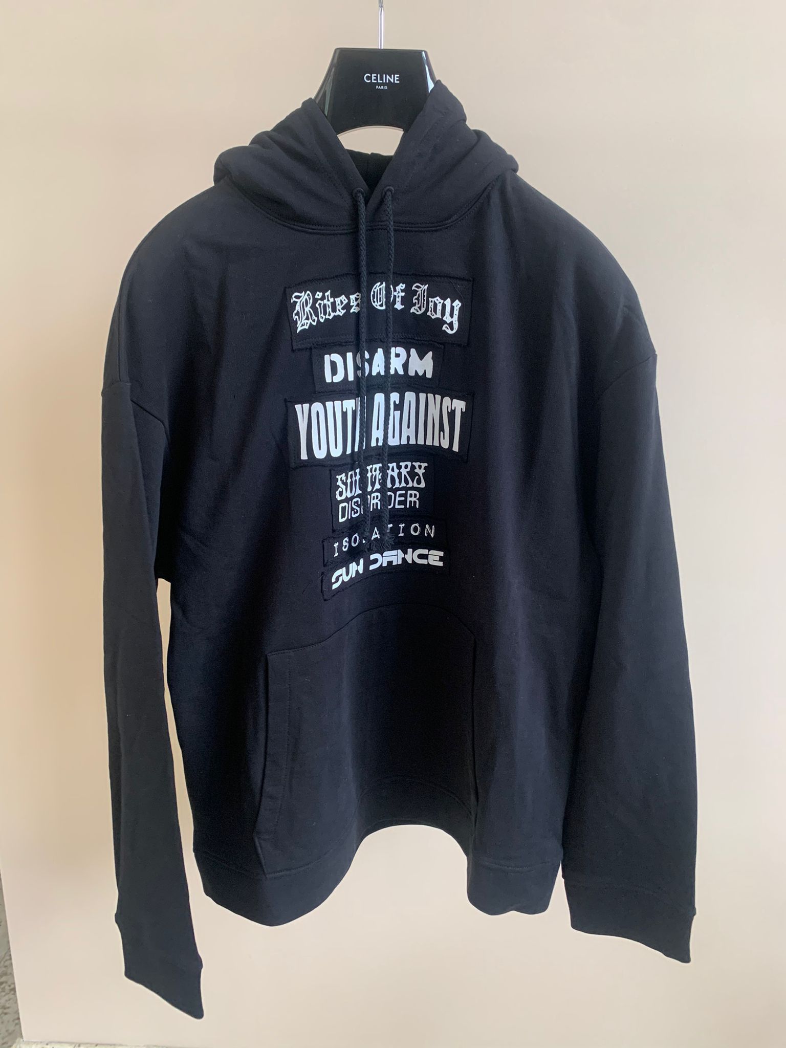 image of Raf Simons Youth Against Isolation Hoodie In Black, Men's (Size Medium)