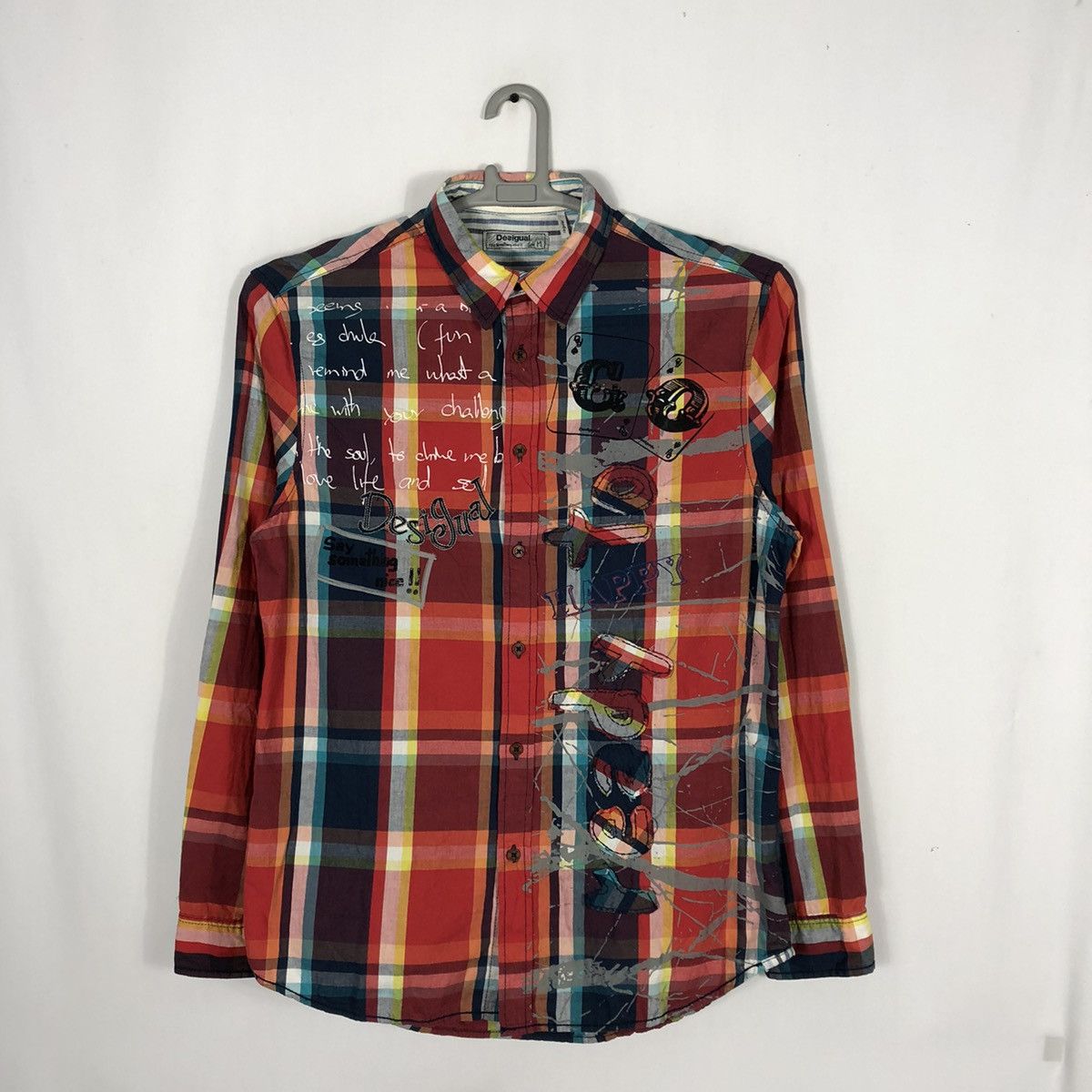 🔥Rare🔥Desigual Ready To Go Art Mural Paint Checkerd Shirts