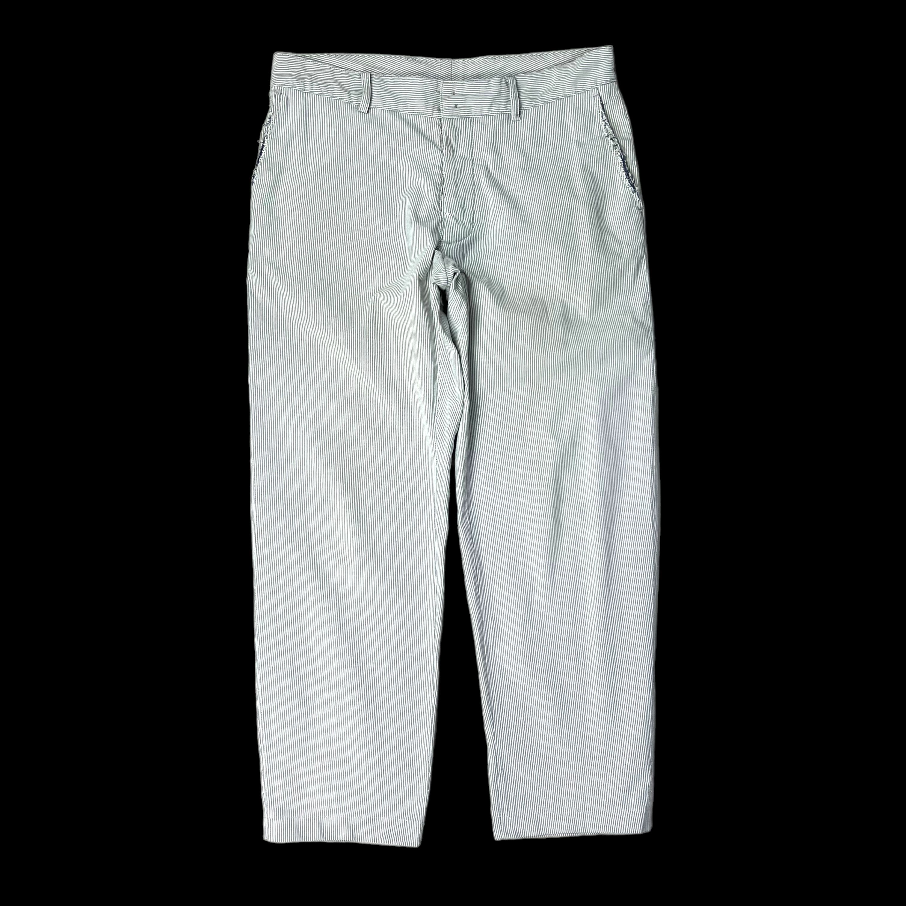 image of Maison Margiela Striped Distressed Pocket Trouser in White, Men's (Size 32)