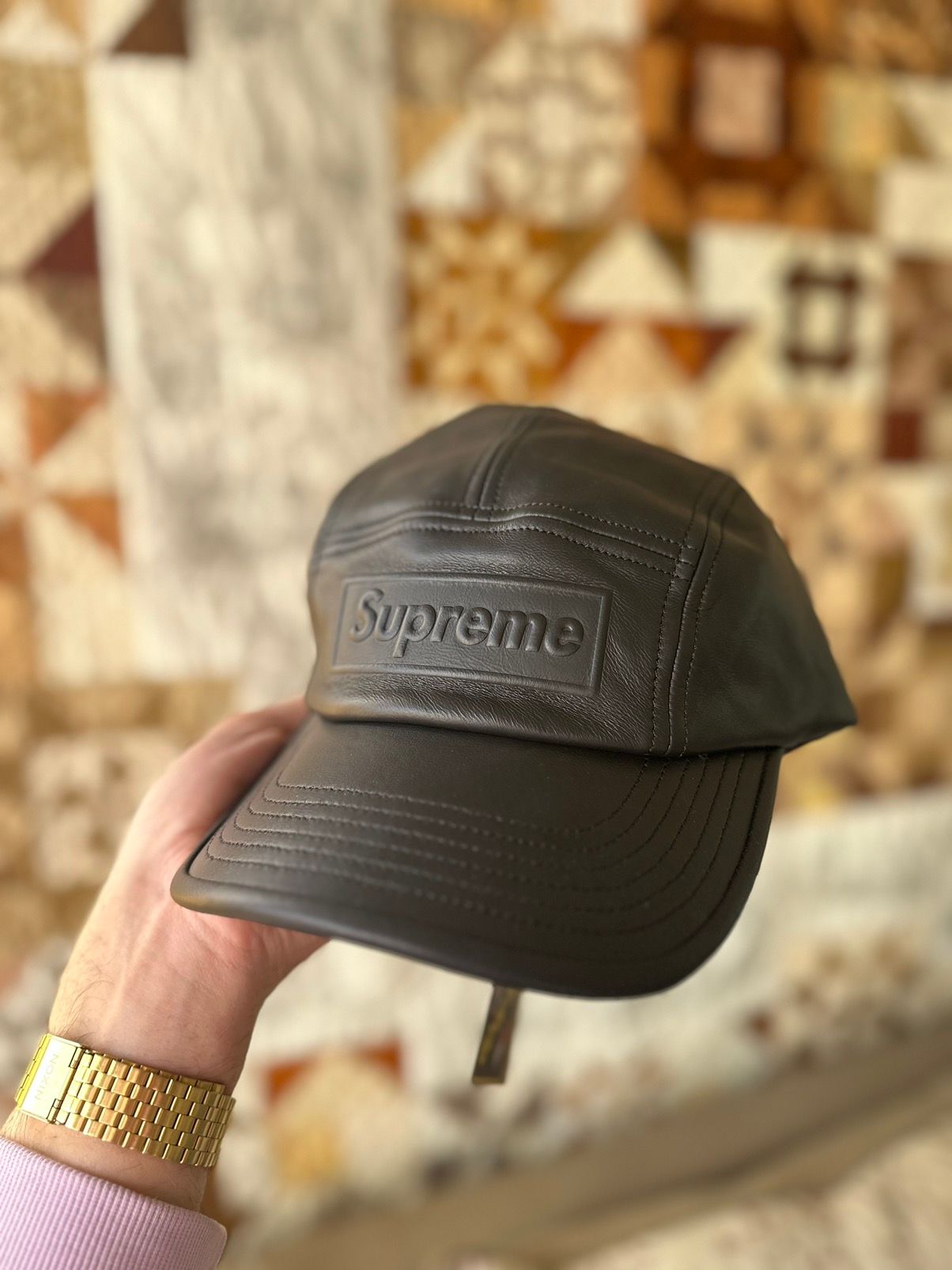 Pre-owned Supreme Gore-tex Leather Camp Cap In Black